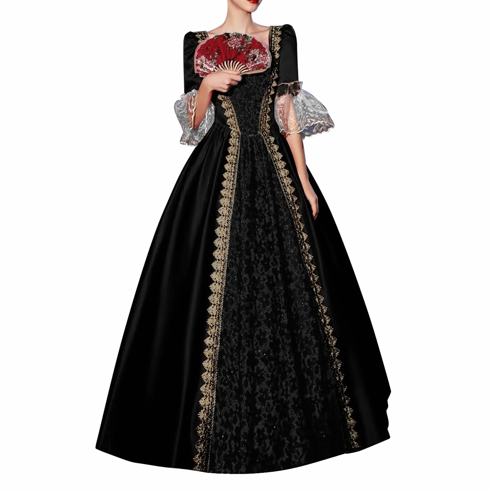 Generisch Vestido gótico de mujer con mangas para cosplay, eventos de media corte, estilo medieval, ropa de fiesta