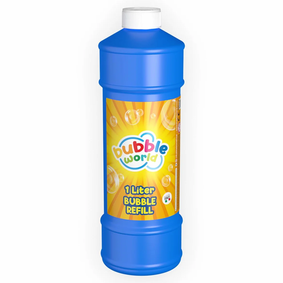 Bubble World - Recarga Líquido para Pompas de Jabón - Pompas de Jabón Niños - Líquido Listo para Usar para Pompas y Pomperos - Hipoalergénico - Sin Parabenos - Sin Gluten - 1 L - Made in Italy