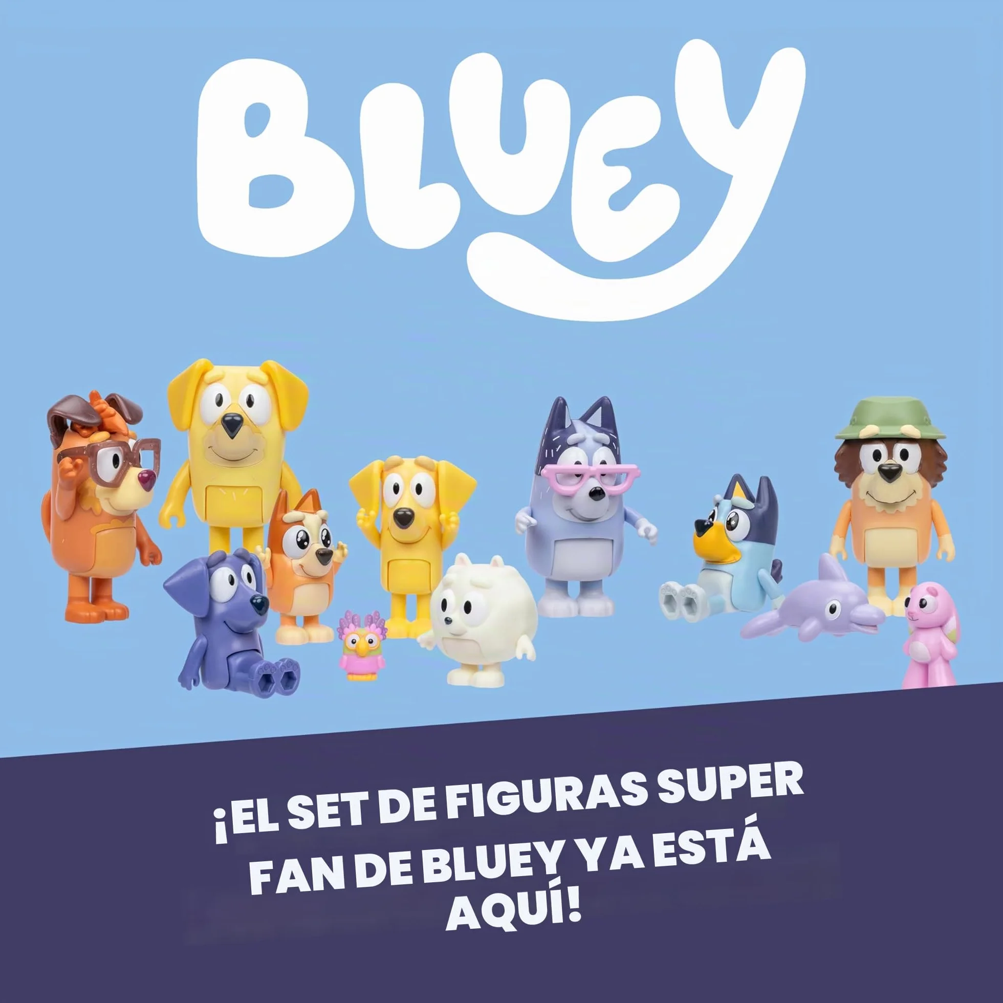 BLUEY Pack de 12 Figuras Lo Mejor para Contar Historias, el Set de Juego para Fans, Contiene 12 Figuras de Tus Personajes preferidos de la Serie, Incluidas Dos Figuras exclusivas de Joff y Pom Pom