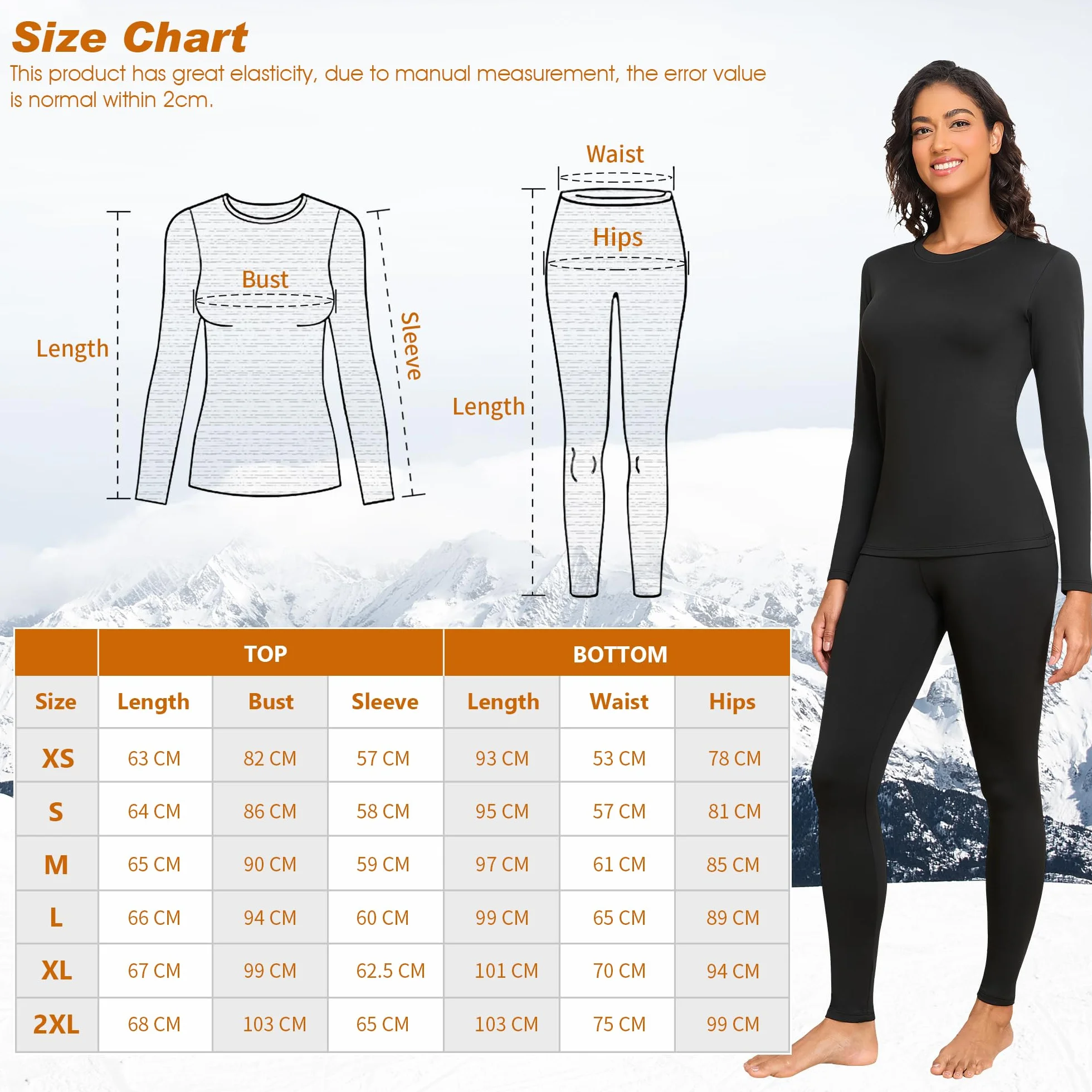 HiZiTi Camiseta Térmica Mujer Invierno Manga Larga Conjunto Interior Térmico Ropa Frío Extremo Negro Blanco