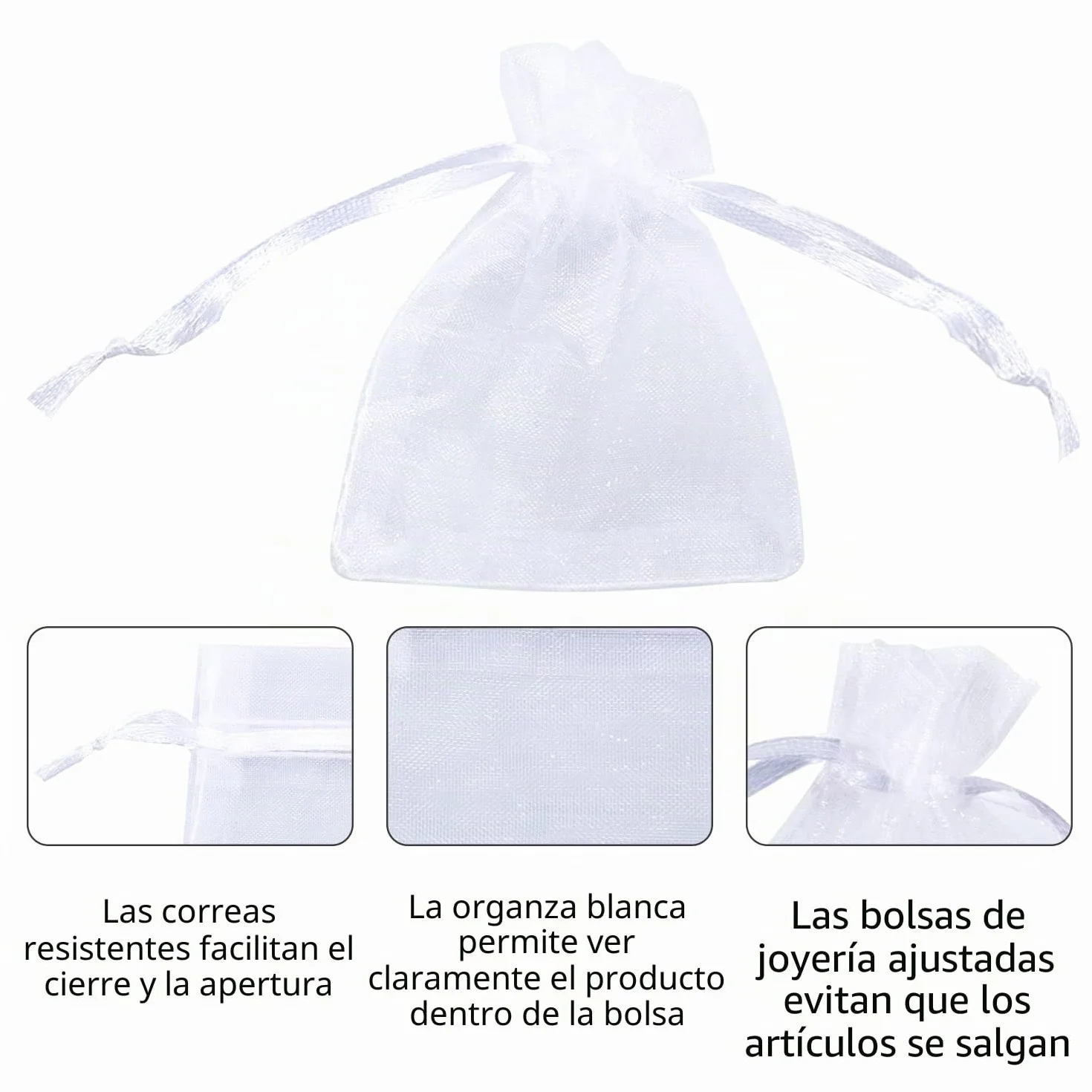OWill 50 Pcs Bolsitas de Tela Pequeñas 7x9cm Bolsas de Organza Blanco,Bolsitas Regalo Pequeñas para Joyas con Cordón para Boda Favores Joyas y Dulces,festivales y fiestas