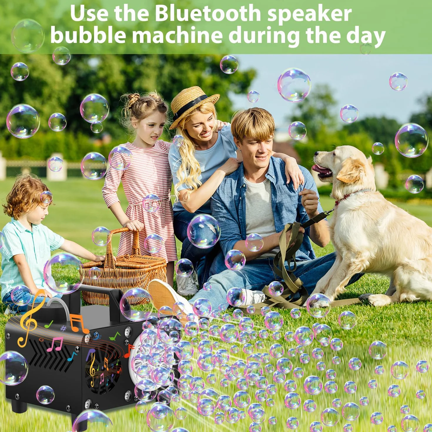 Máquina de burbujas de control remoto inalámbrico, portátil Bluetooth Bubble Blower-6 colores, mando a distancia, ideal para fiestas, bodas y niños