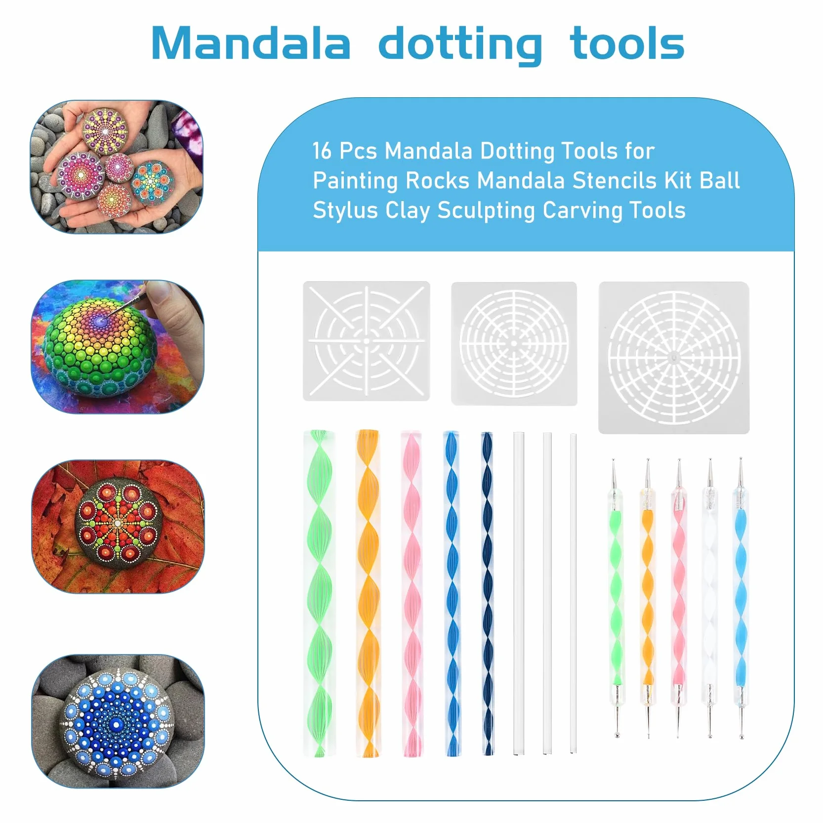 16 piezas Mandala Dotting Herramientas para Pintura Rocas Mandala Plantillas Kit Bola Stylus Arcilla Escultura Herramientas