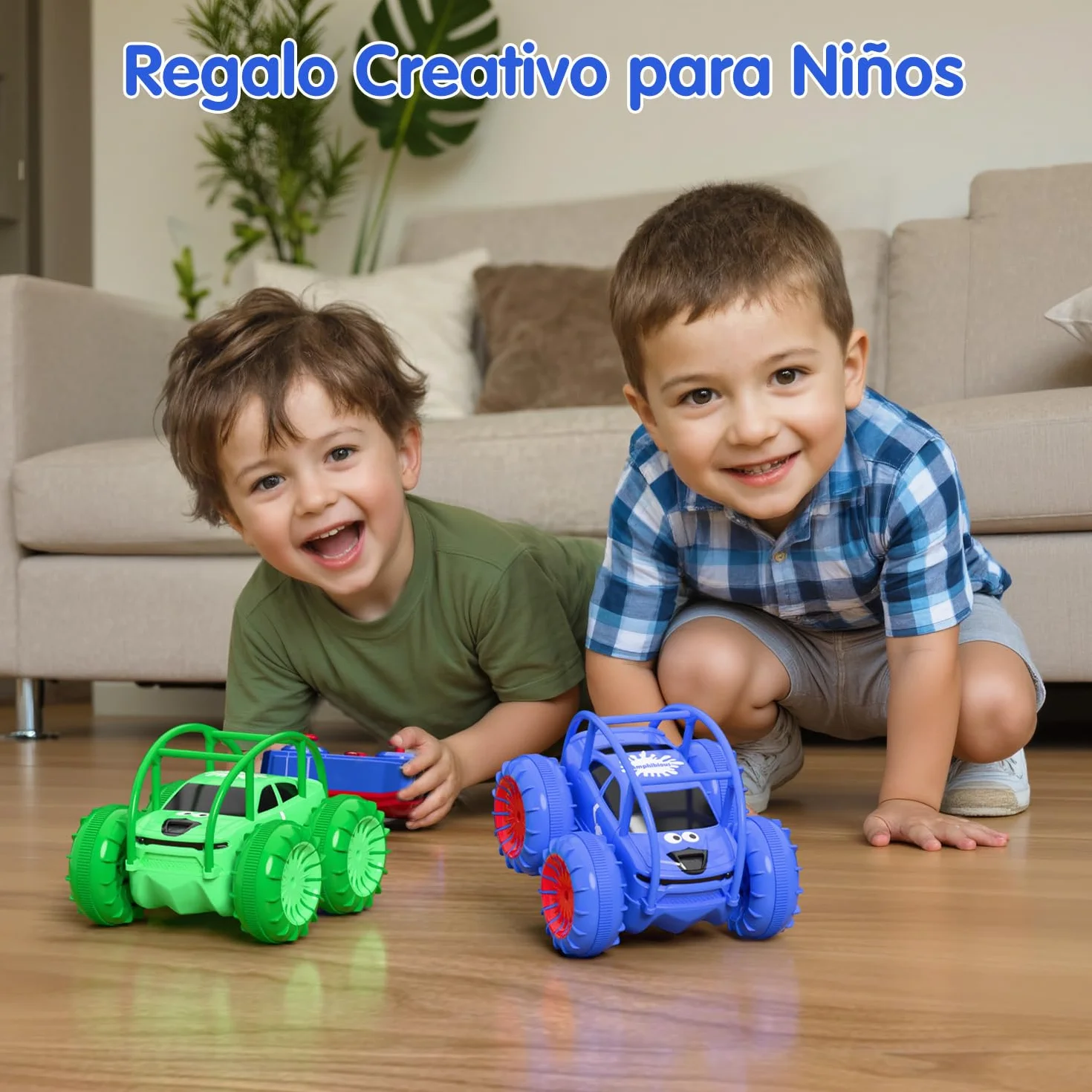 ifollower Coche Teledirigido 4x4 Camión Anfibio, 360° Acrobacias y LED, 15km/h, Carga USB-C Directa, Juguete para Niños 3 4 5 6 7 8 9 10 11 12 Años, Regalo Navidad Cumpleaños