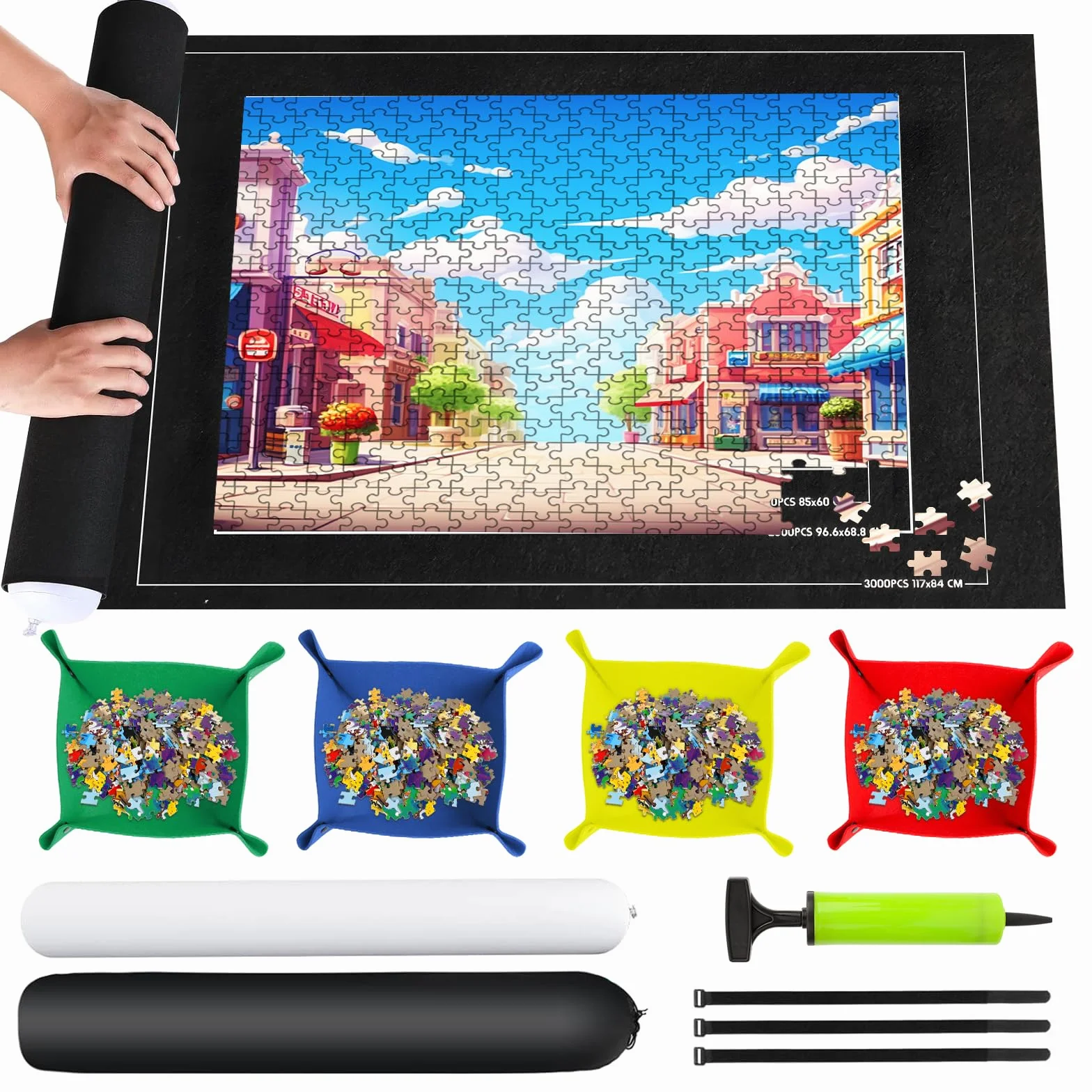 TNOMSNO Tapete Puzzle 2000 Piezas, Alfombra Puzzle 2000 1500 1000 Pezzi, Portátil Fieltro Estera de Rompecabezas,120x80cm, Tapiz Puzzle Enrollable, Negro
