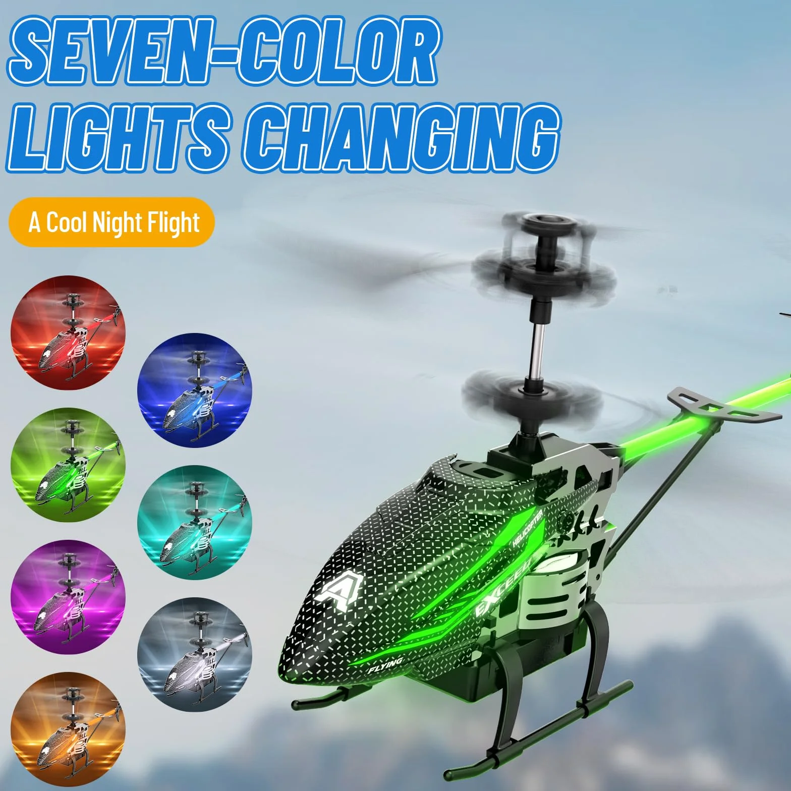 RC Helicóptero,Helicóptero teledirigido 2.4G con luz 7 colores LED,Elicoptero Teleridijido niño 3.5 Canales,Avion Teledirigido con Giroscopio y Altura Fija,Regalos de Fiesta Ideales para niños y niñas