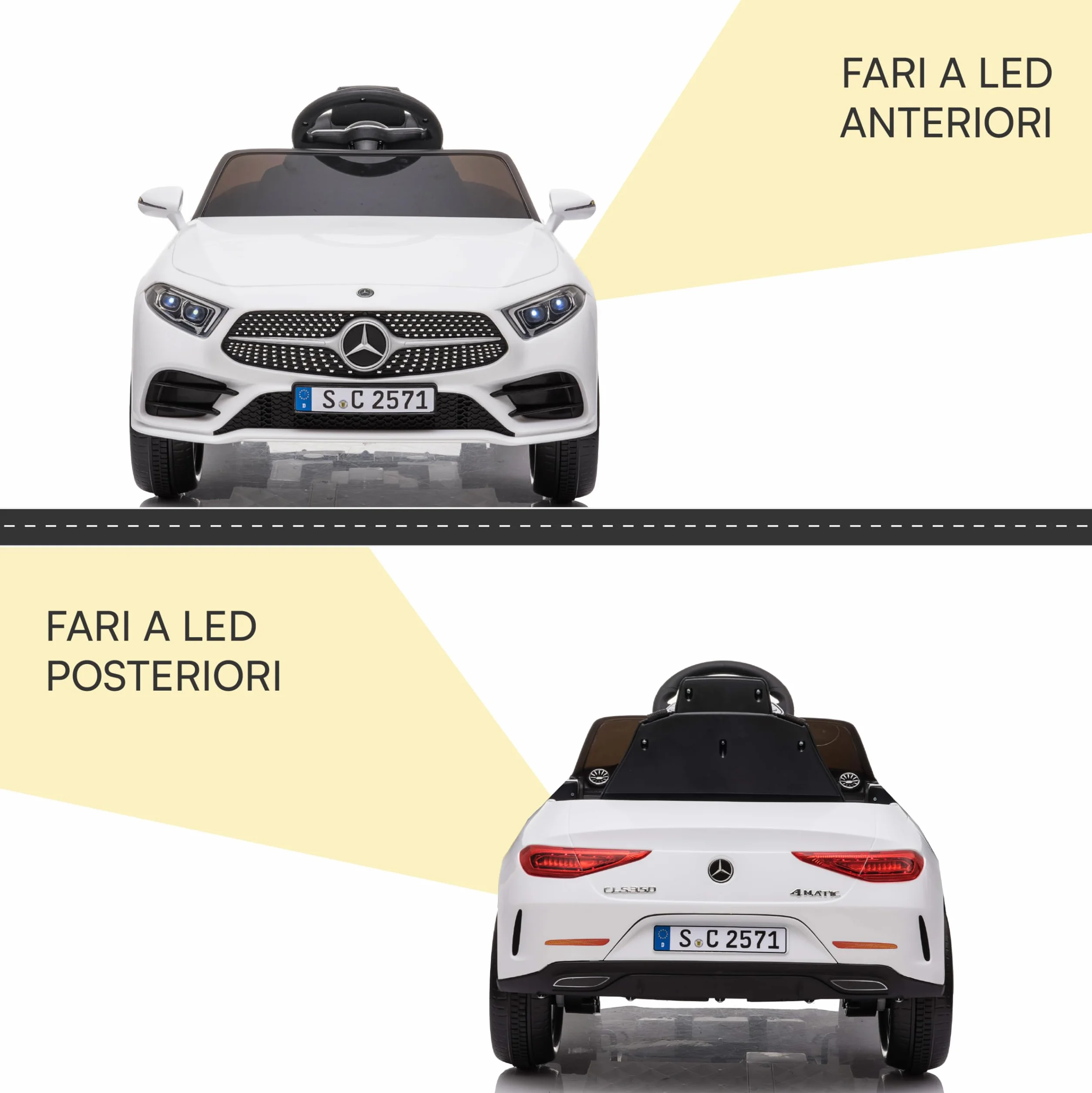 Baroni Toys Coche Bebé Mercedes AMG Eléctrico Completo Opcional Blanco, Mando a Distancia, Asiento Cuero, Puertas Abren, Motor Dual 6V, 25 Kg
