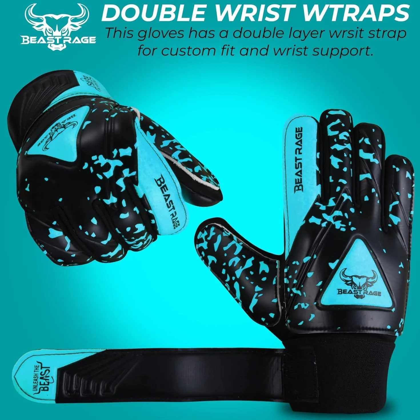 BEAST RAGE Guantes de Portero para niños y jóvenes, Soporte de muñeca Doble, Agarre Fuerte, Palma Acolchada