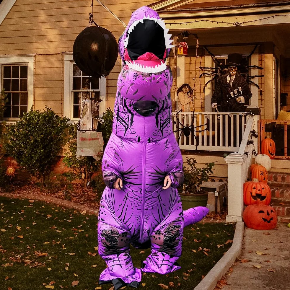 Disfraz inflable de dinosaurio para adultos, disfraz de T-Rex de cuerpo completo, disfraz de dinosaurio de Halloween para hombres y mujeres