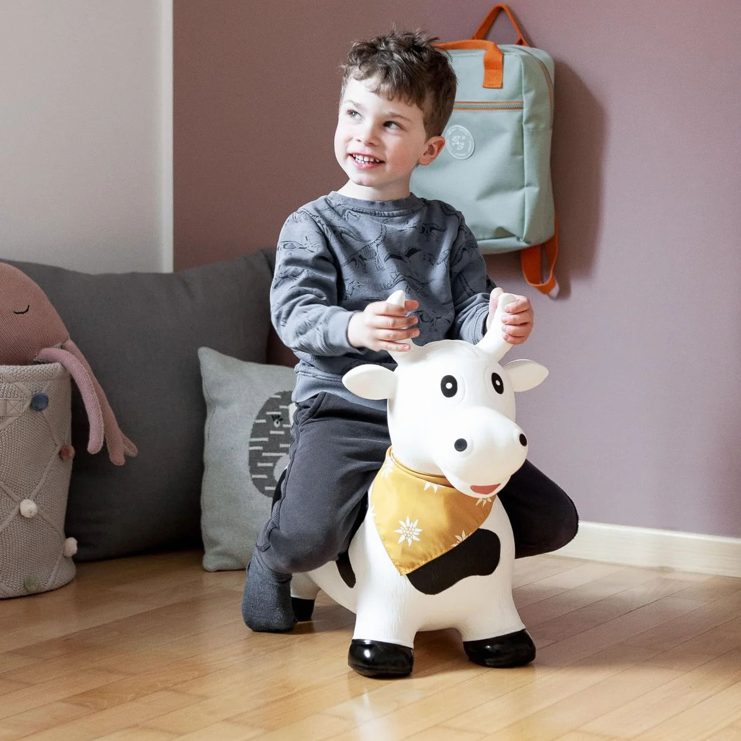 Kindsgut Animal para Saltar, Animal de Salto, Saltar, Vaca, brincar, para Bebes & niño pequeño, Inflable, con inflador, Unisex