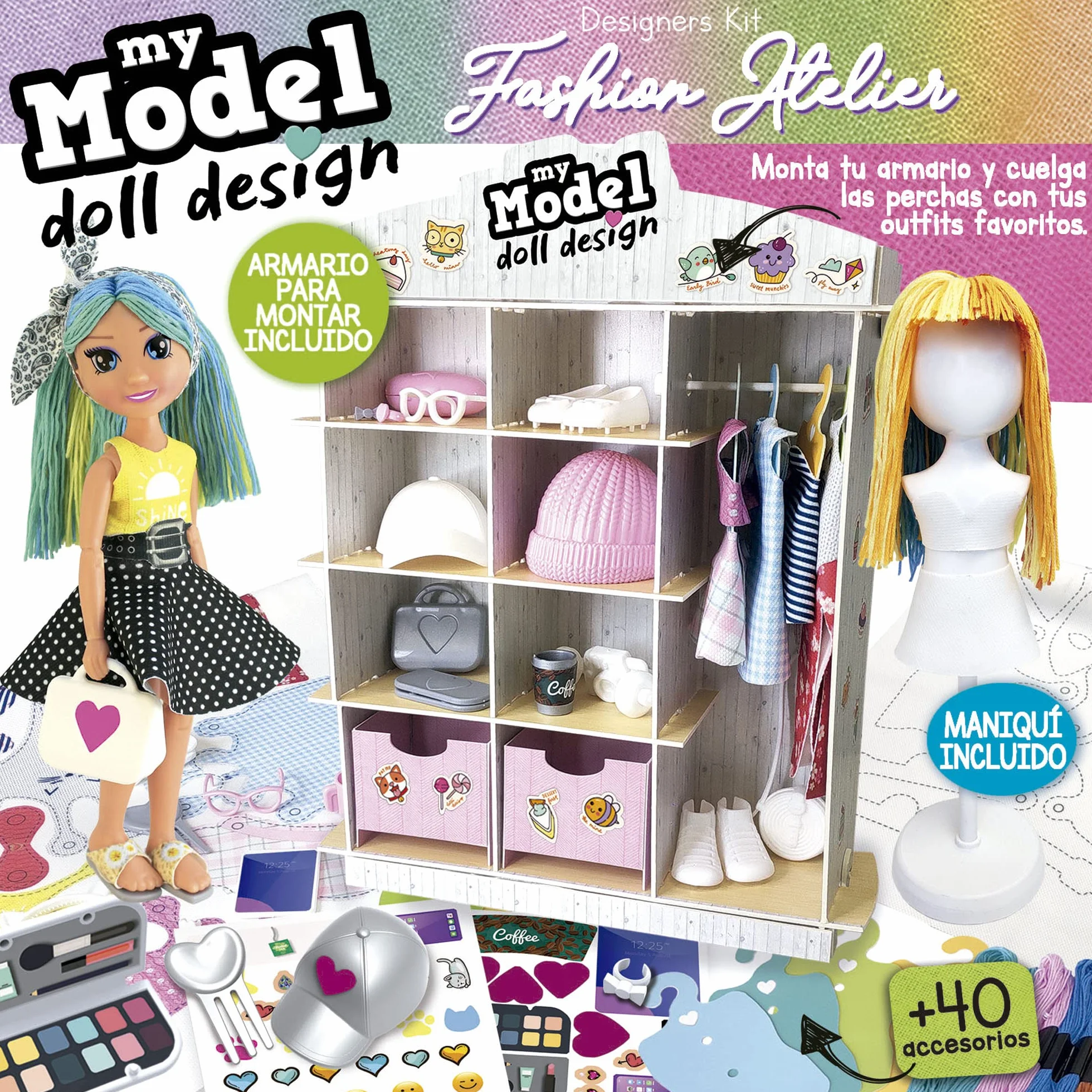 Educa - My Model Doll Design Fashion Atelier | CREA más de 300 increíbles Looks Distintos. Muñeca articulada, péinala, Corta la Tela y vístela. Incluye maniquí y Armario (19350)