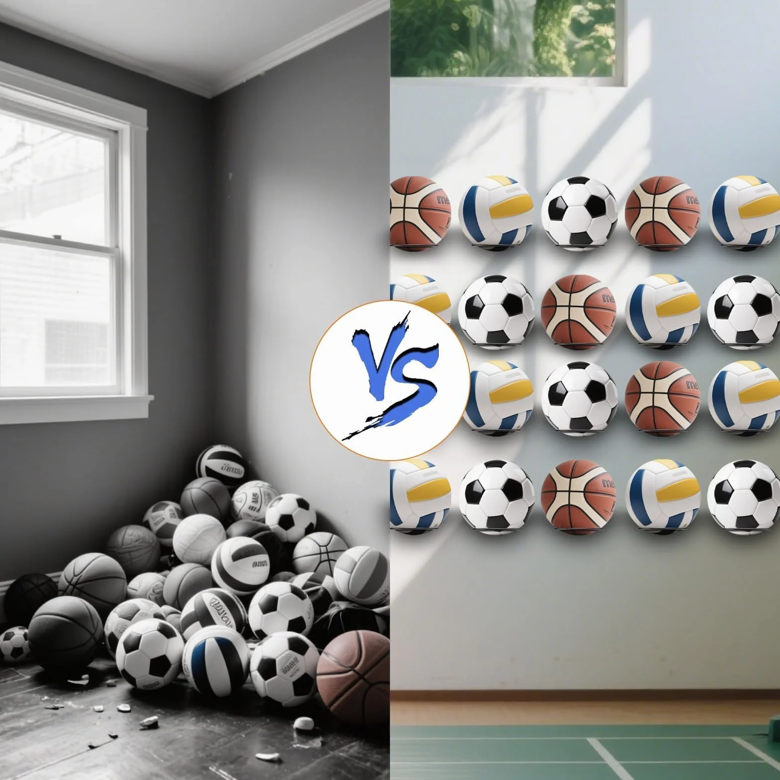 Soporte de pared para pelotas de baloncesto, voleibol, fútbol y rugby con tornillos