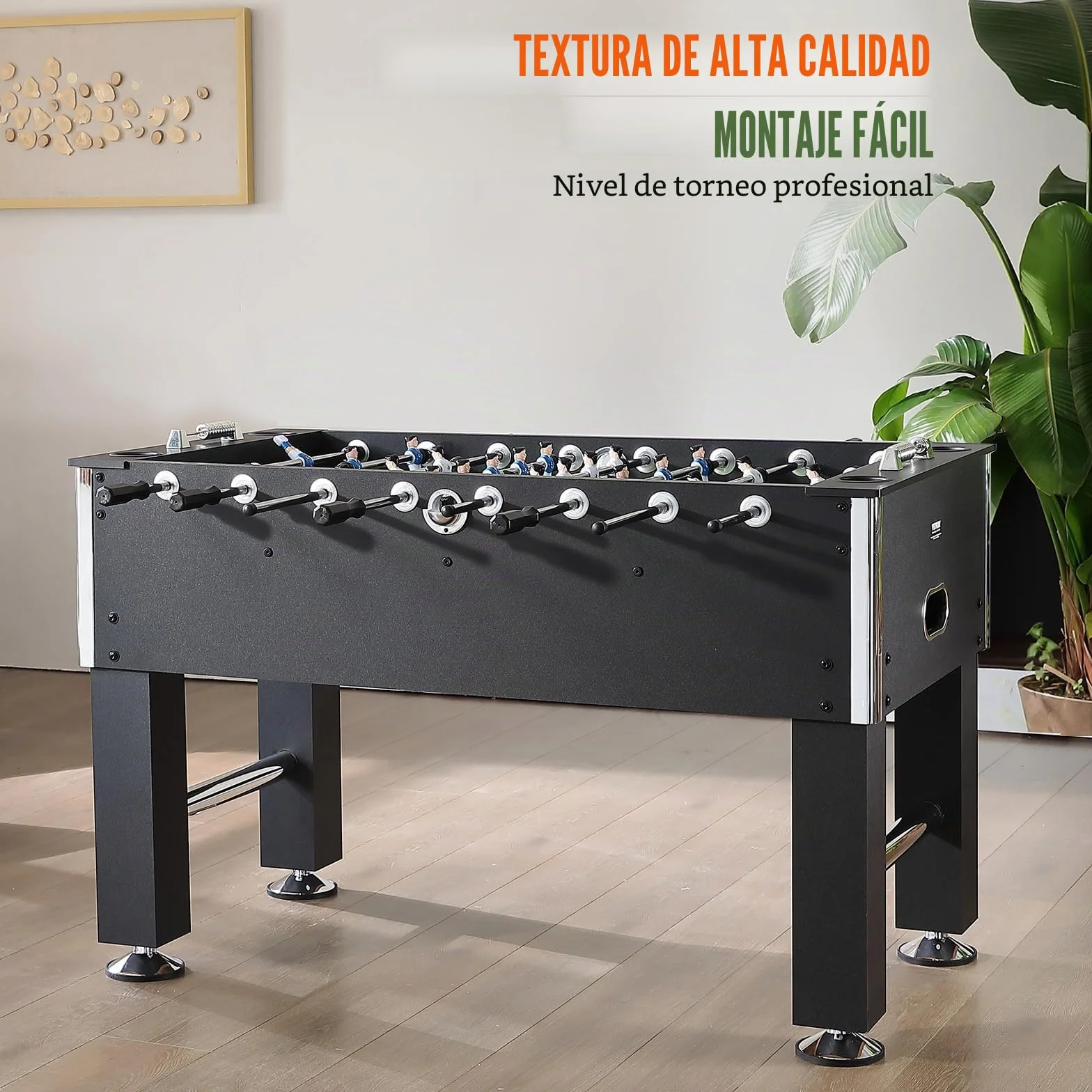 VEVOR SUO-5529L - Juego de fútbol estándar de 55 Pulgadas, tamaño Completo para Interiores, hogar, Familia y Sala de Juegos, Incluye 4 Pelotas y 4 portavasos, Color Negro