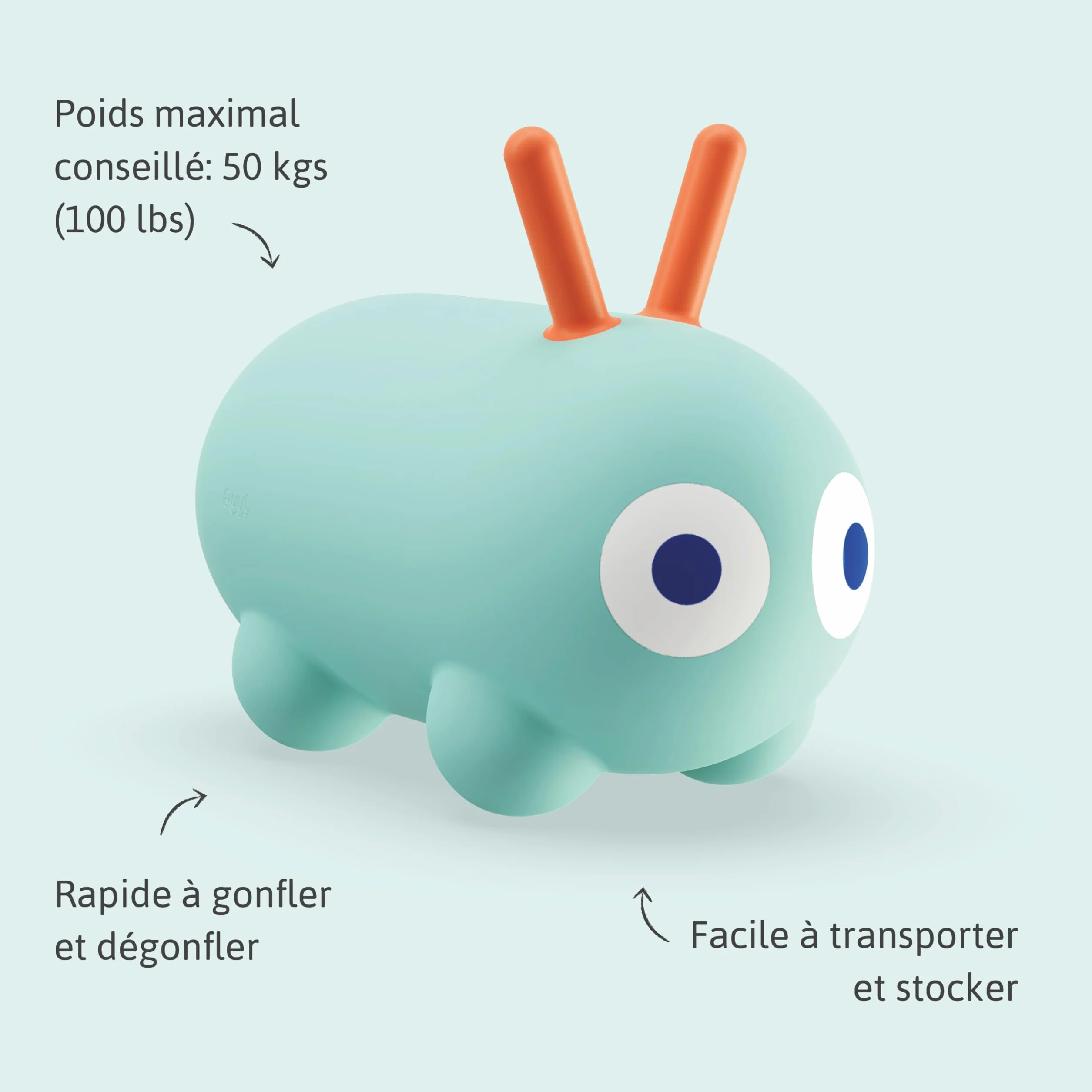 QUUT – Skippi Animal Sauteur – Juguete inflable – interior y exterior – Bomba incluida – 35 x 46 cm – Regalo – Diseño – a partir de 12 meses (verde menta)