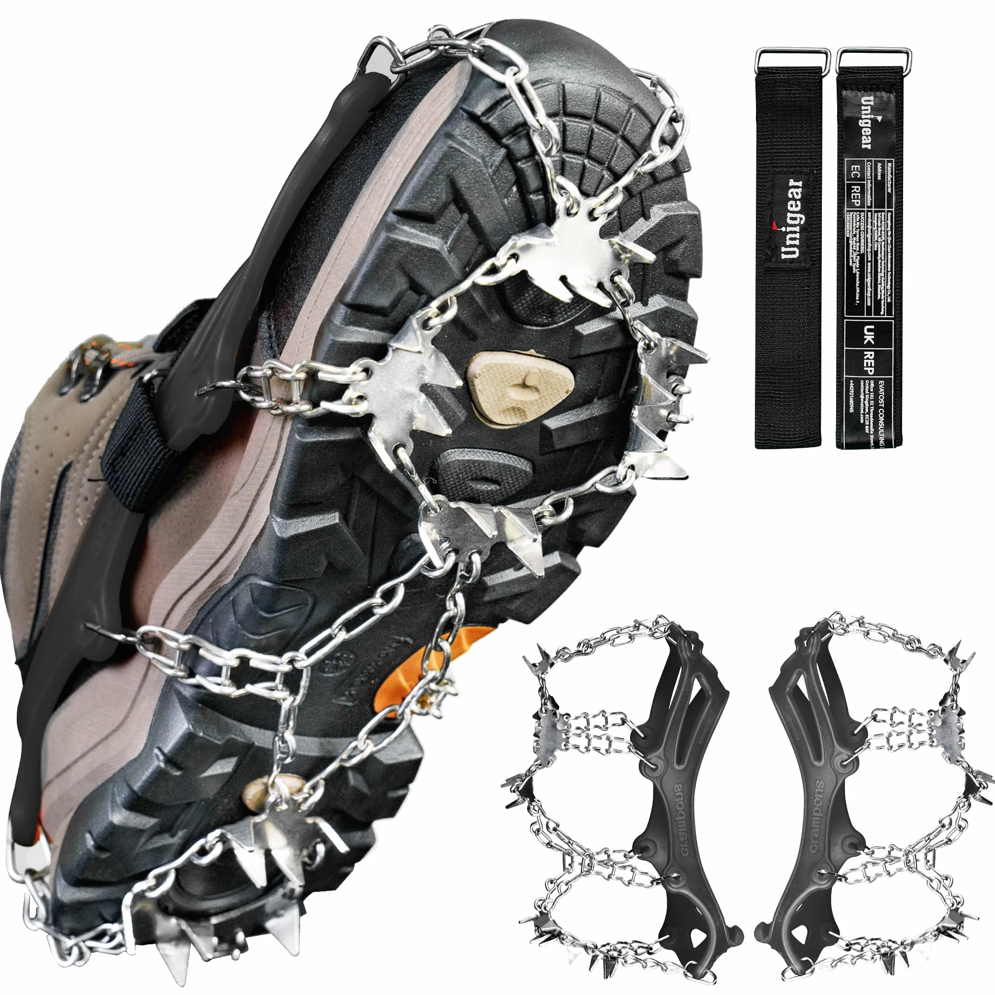 Unigear Crampones de Nieve Hielo 24 Puntas Acero Antideslizante para Cámping Alpinismo