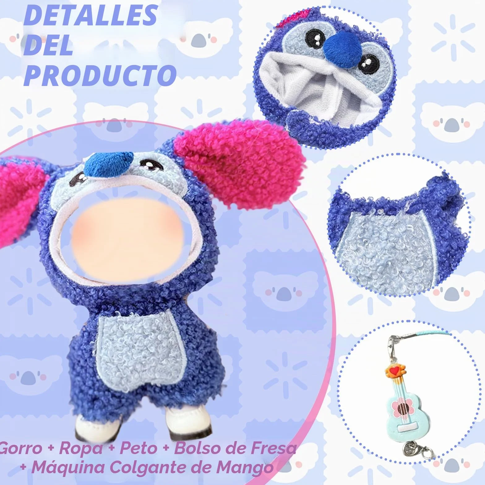 3 piezas de ropa de muñeca azul para muñecas de 17 cm, los juegos de accesorios de muñeca incluyen 1 mameluco, 1 sombrero, 1 colgante para niña, para los mejores regalos, sin muñeca