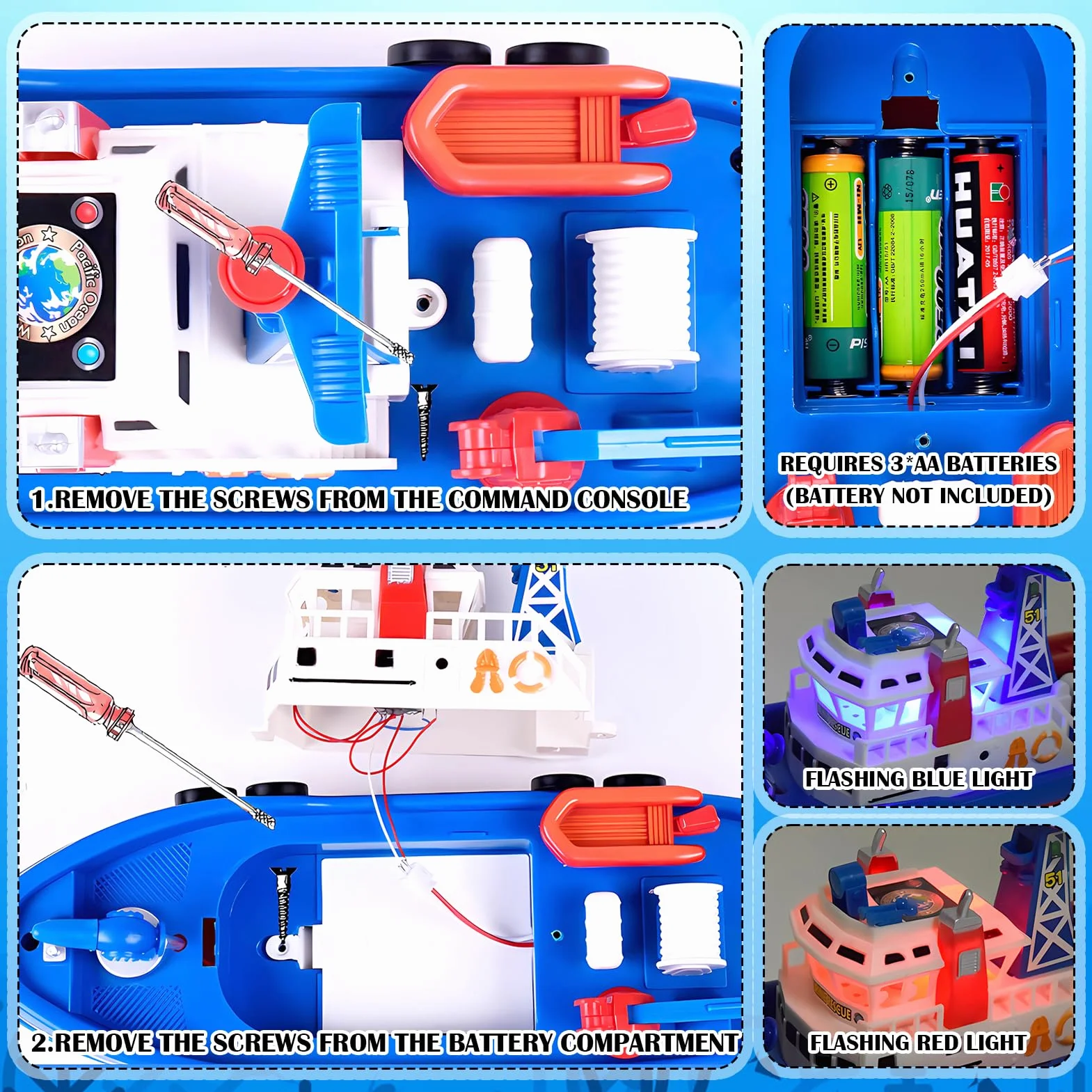 Barco de Juguete para Niños, Barco de Bomberos, Juguetes Acuáticos para Niños, Eléctrico Barco de Bomberos de Juguete con Pulverización LED Musical, Regalos Niños