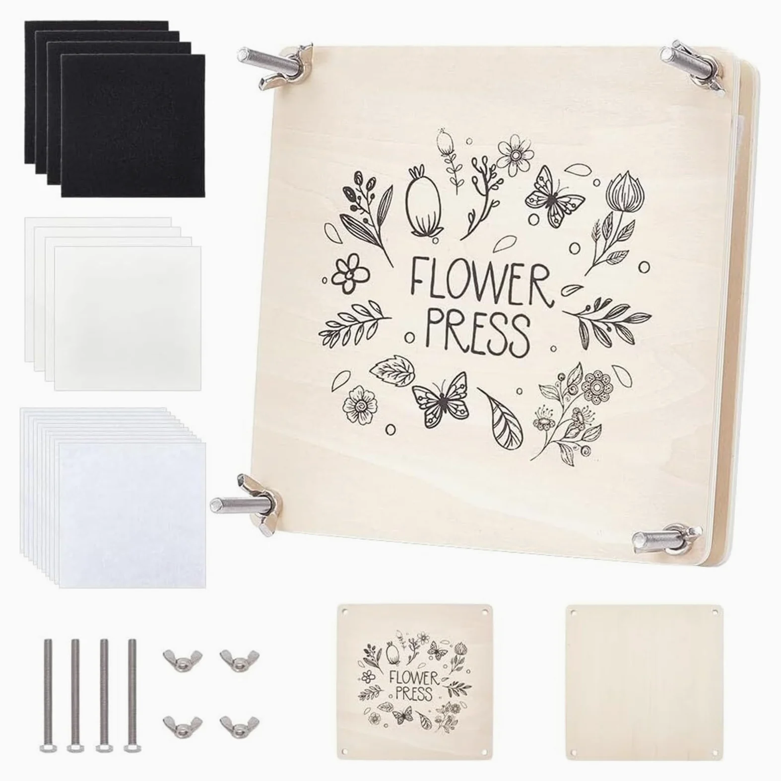 SUBLXPoten Kit de Prensa de Flores Kits de prensa flores grandes, 7x7 pulgadas, 4 capas, kit plantas, kits hojas madera cuadradas for manualidades, arte, fabricación secas