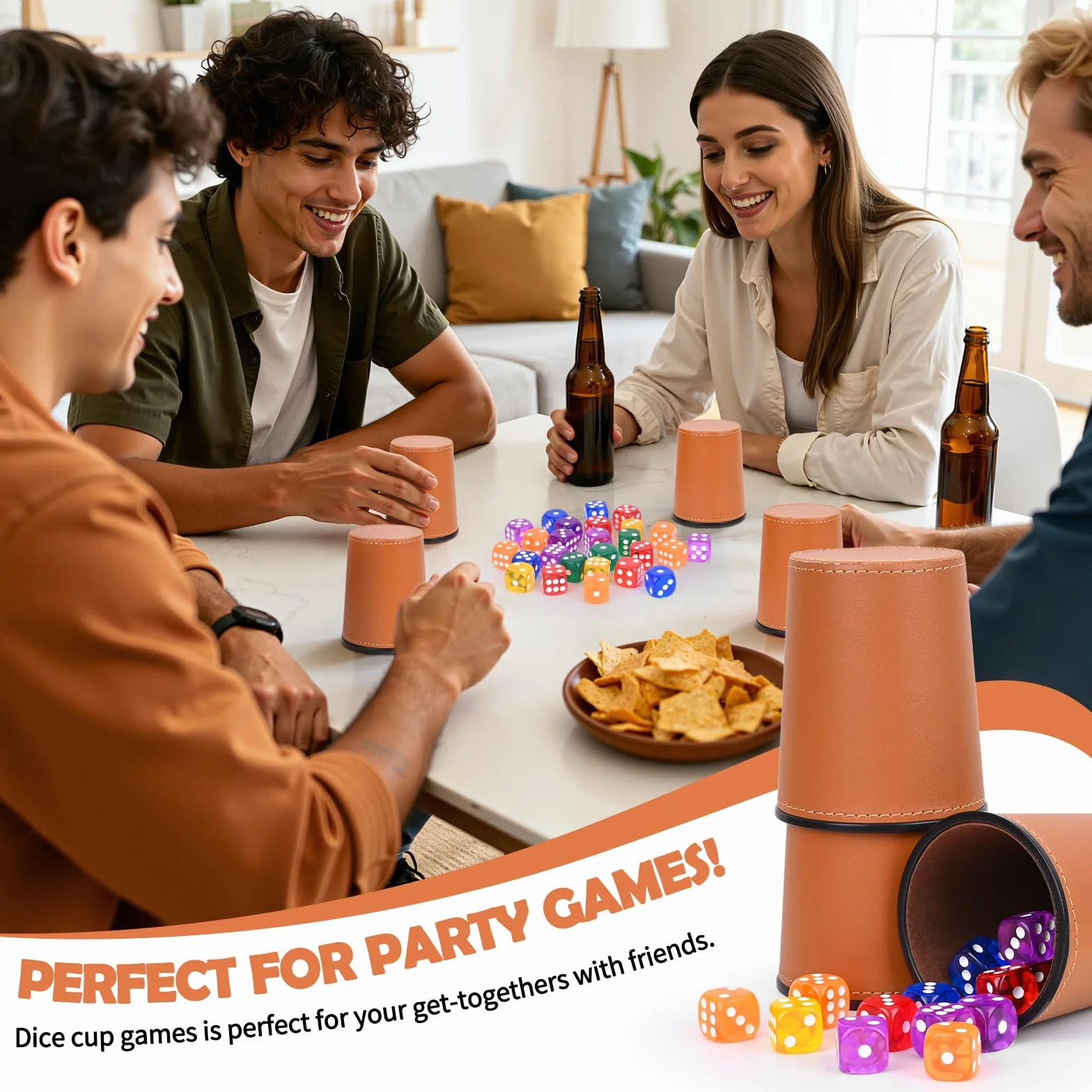 Cubilete Dados Poker, Juego de Dados, 6 Cubiletes Y 36 Dado, Taza de Dados de Cuero, para Juegos De Fiesta Interactivos, Juguetes para Lanzar (Marrón)