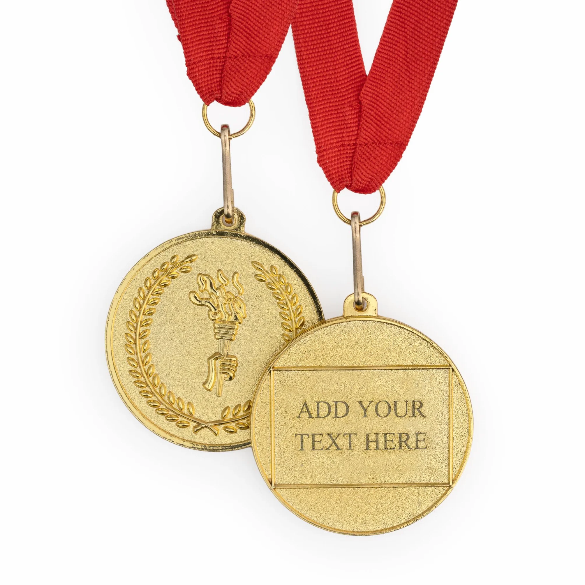 Medallas Personalizadas Metal Grabado 5 cm con Cinta Roja