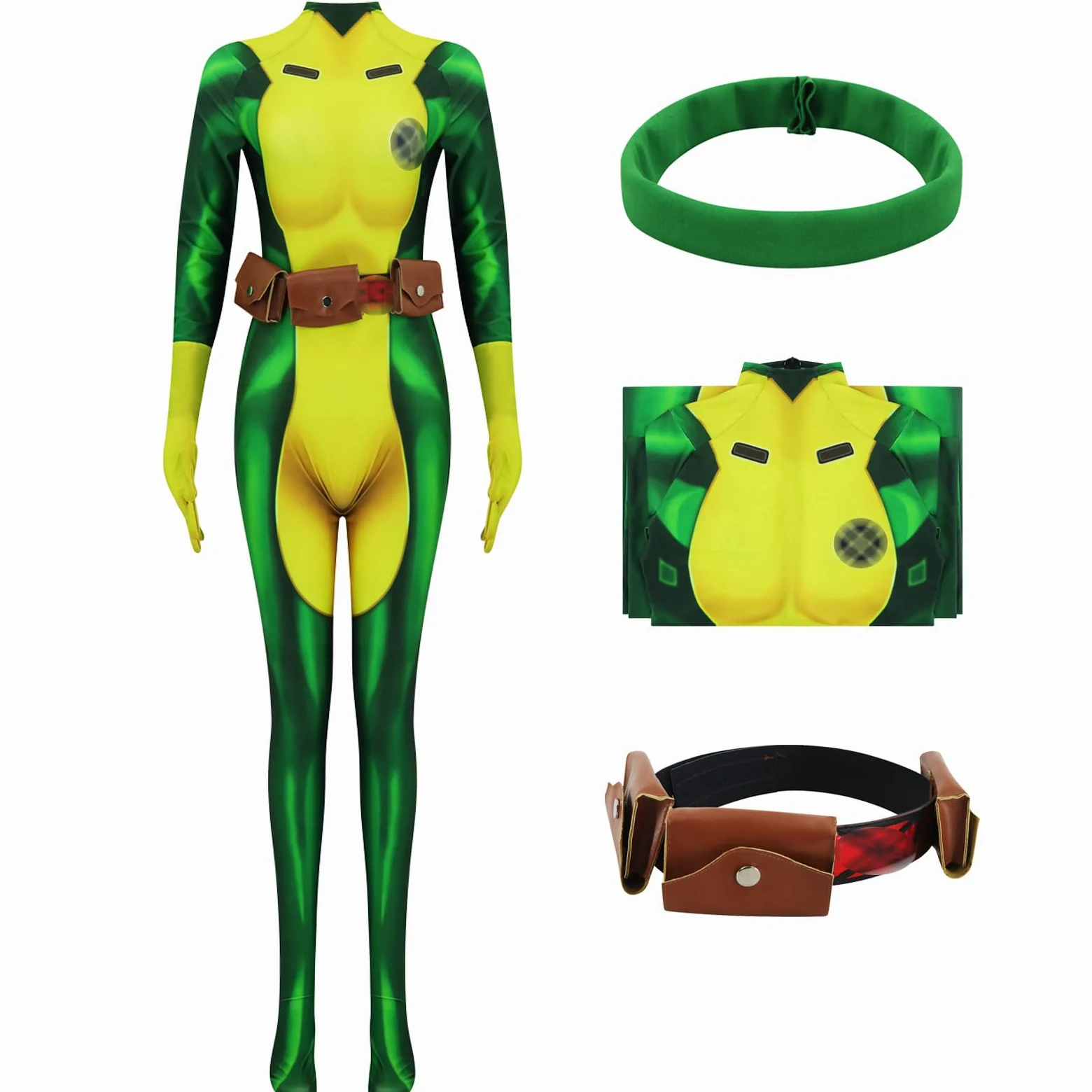 Rogue - Disfraz de superhéroe Rogue verde para mujer, overol de pícaro Zentai para adultos, trajes de Halloween