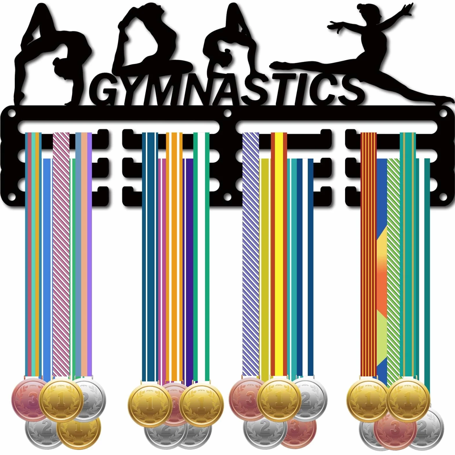 CREATCABIN Soporte Medallas Gimnasia Colgador 3 Línea Capacidad 40 Medallas 29x13 cm Negro