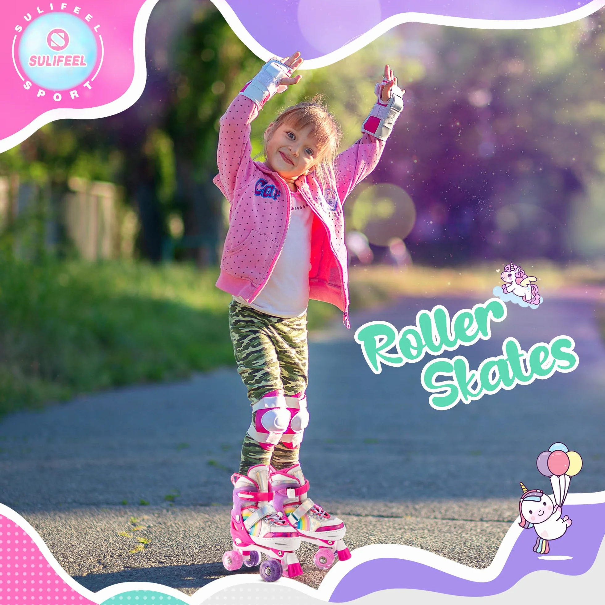 Sulifeel Rainbow Unicorn Patines Roller con Luces Ajustables para Niñas