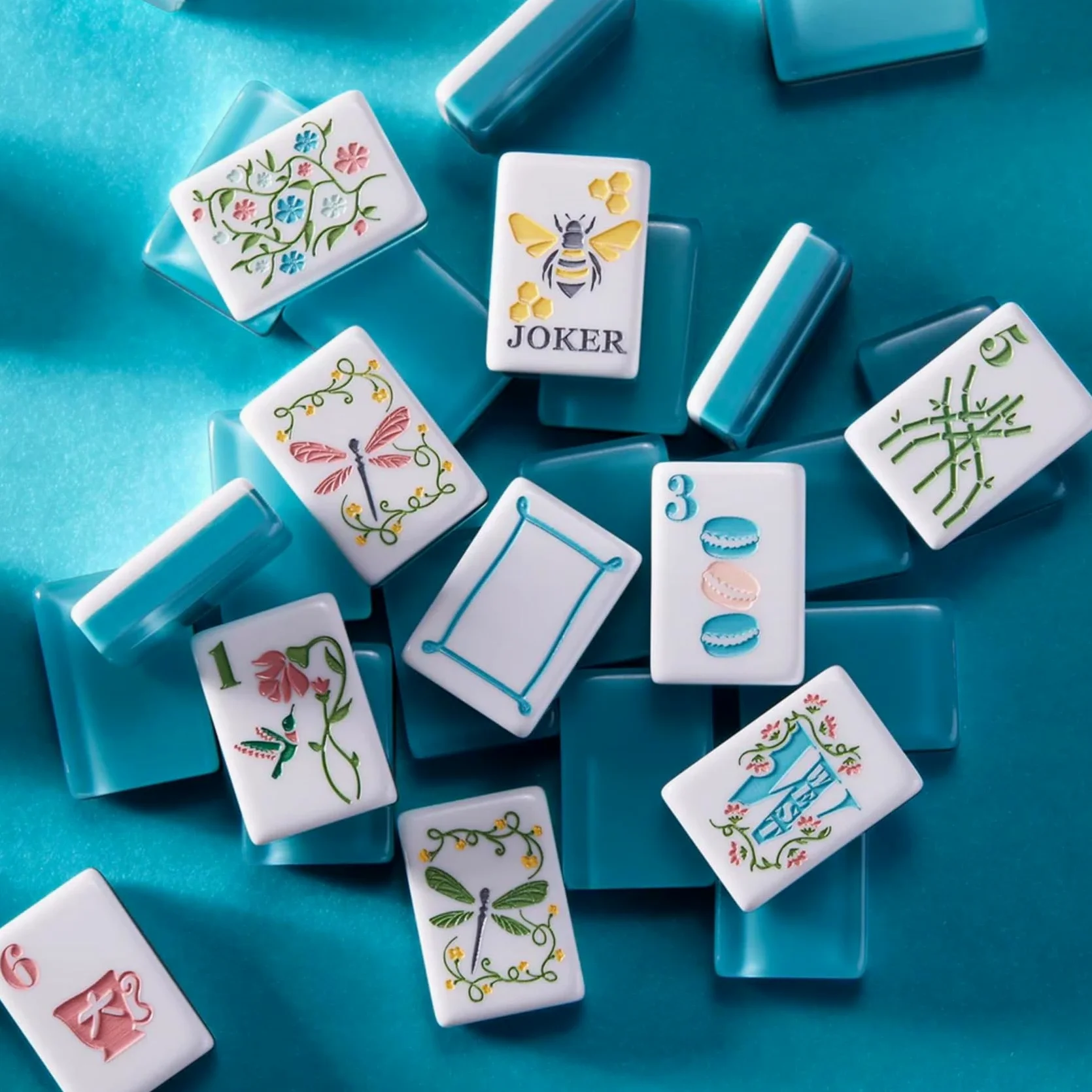 Genérico Juego de Mahjong, Juego de Azulejos de Mahjong de múltiples Temas con Bolsa de Transporte, Dados