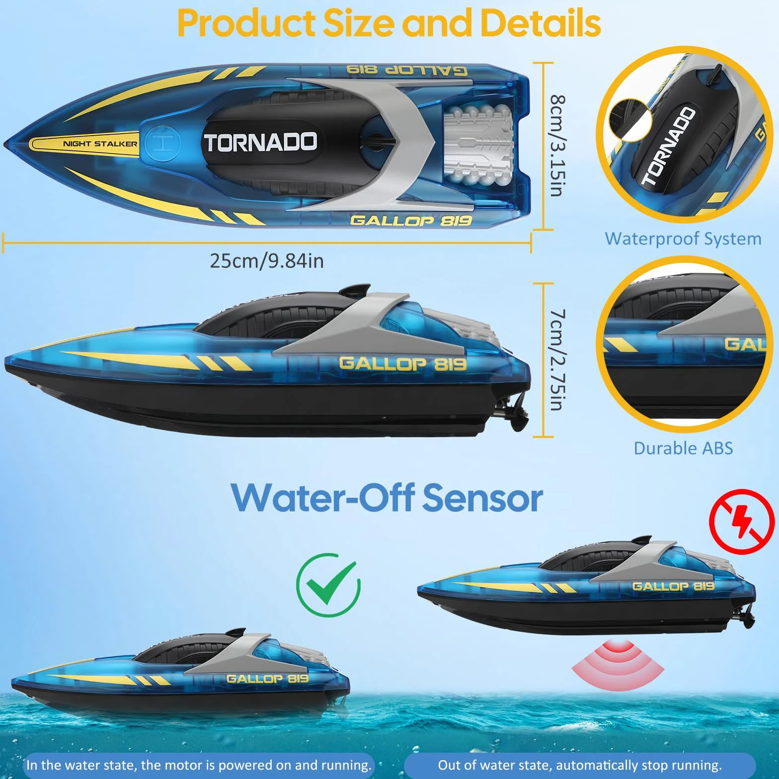 Coikes Barco a control remoto para niños y adultos, con luces LED, 2.4 GHz, alta velocidad, 15 km/h, doble hélice, lanchas de carreras para piscinas y lagos, juguetes de piscina recargables, regalos