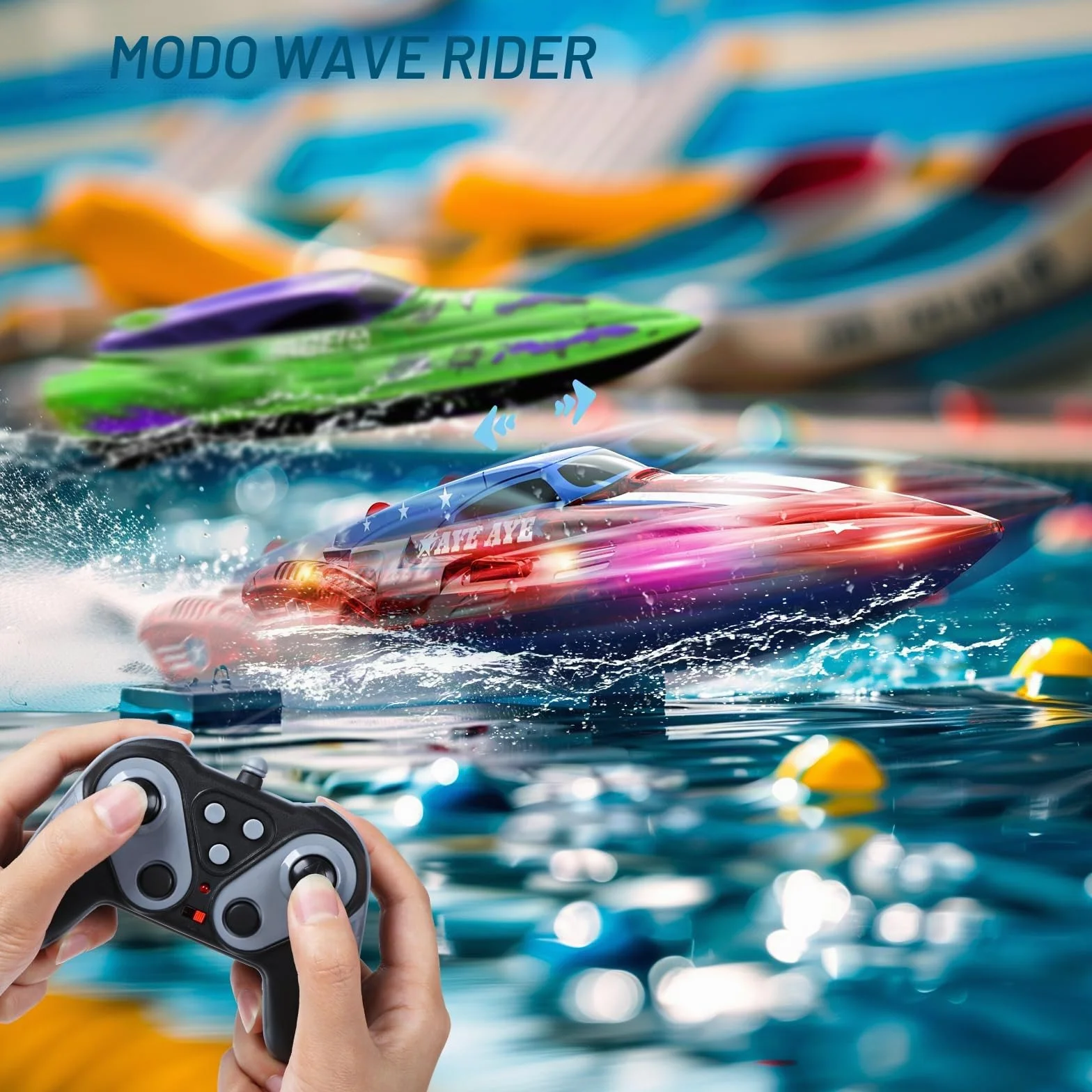DEERC Juego de 2 Barco Teledirigido de 13 Pulgadas para niños, 4 baterías, 2.4GHz Barcos Teledirigidos con Luces LED y Alarma de Batería Baja, Barcos RC para niños de 8 a 12 años