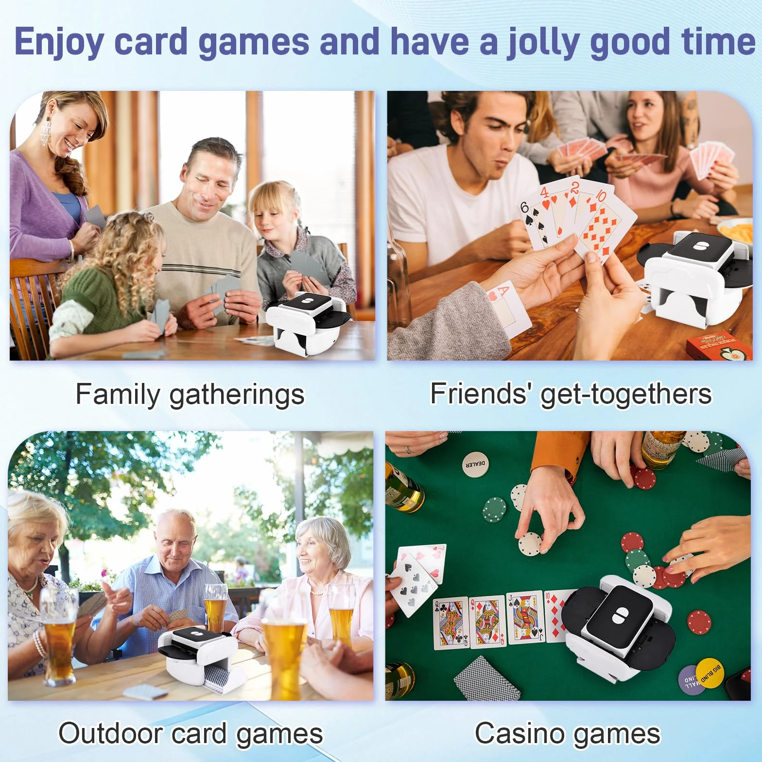 Barajador de Cartas automático eléctrico,Card Shuffler - Bandeja Doble,2400 mAh,silencioso,Recargable USB.Compatible con Poker,UNO,Blackjack,Skyjo.Perfecto para Noches de Juegos en casa