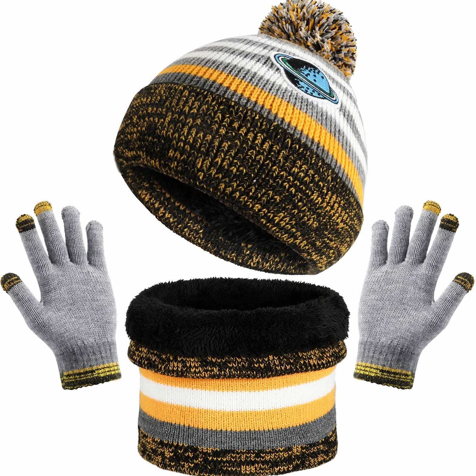TAGVO 3in1 Invierno Set de Bufanda, Gorro y Guantes para niños, Tejido térmico, 3-6 años