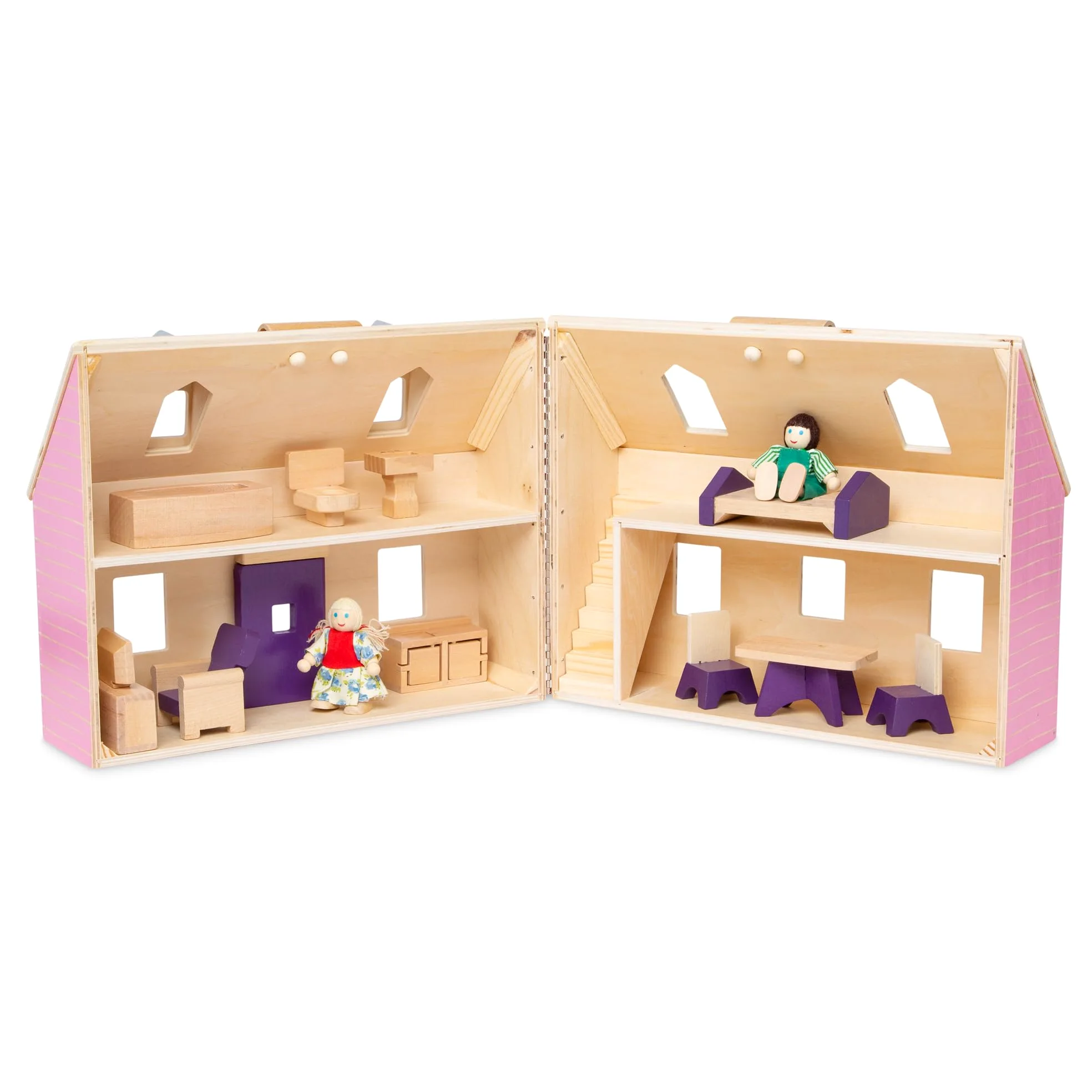 Melissa & Doug Casita de muñecas Plegable y portátil con Accesorios y 2 Figuras, Juguete de Madera, Juguetes de simulación, Montessori, Juego Creativo, Regalo para niños y niñas de 3 4 5 6 años