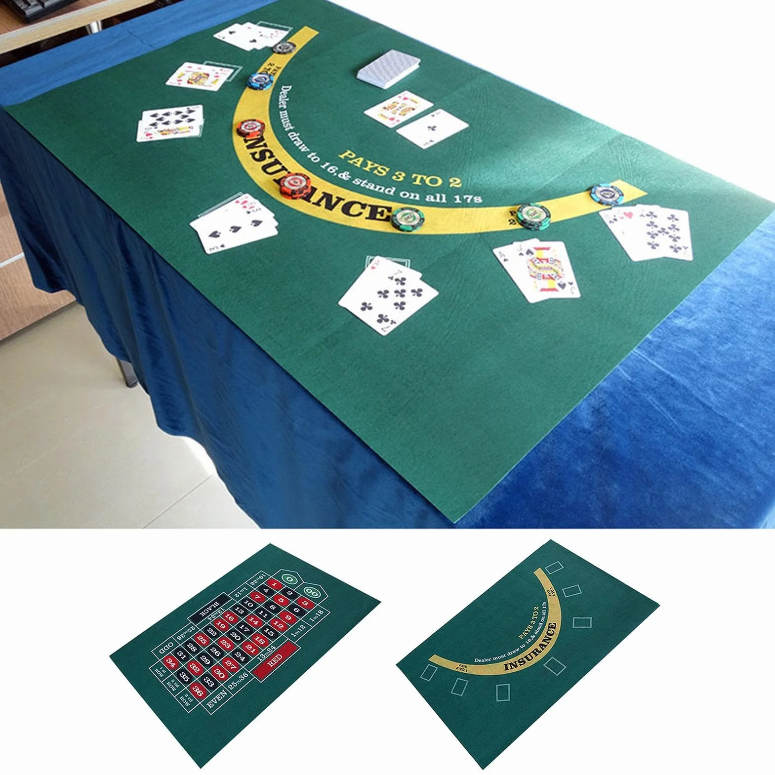 Mantel de Juego de Doble Cara, tapete de diseño de de Doble Cara, tapete de Mesa Disponible en Blackjack, Mantel de reuniones nocturnas, Fieltro de Mesa de Ruleta de Dados, tapete de Tela Verde