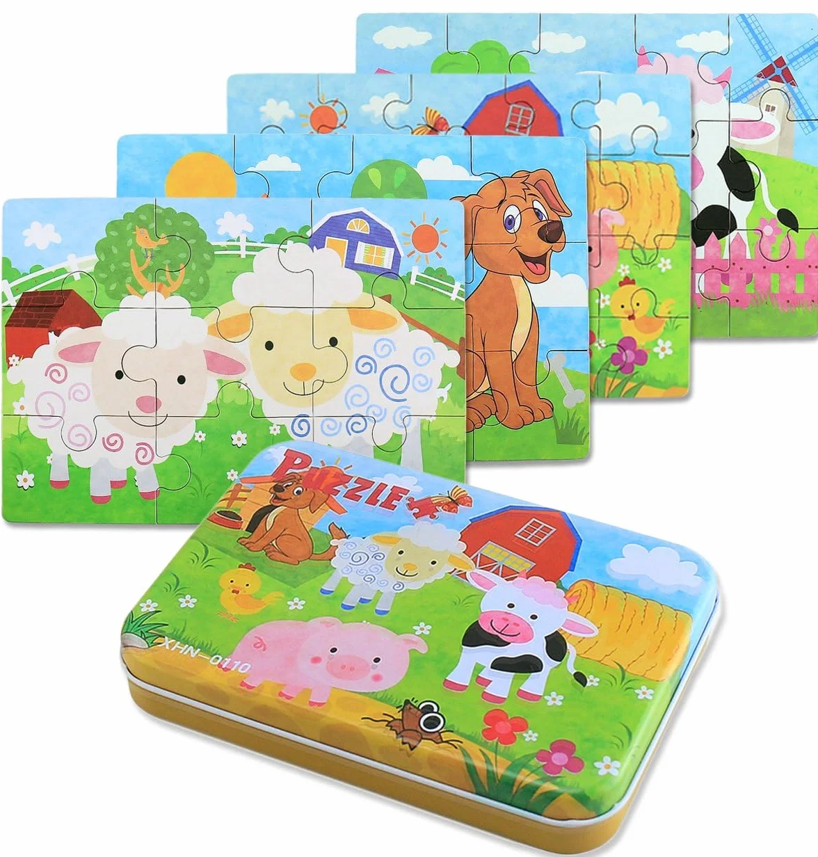 BBLIKE - Puzzle para niños, 4 niveles de dificultad, 9-20 piezas, Juguete educativo para niños y niñas de 3 años + (animales de granja)