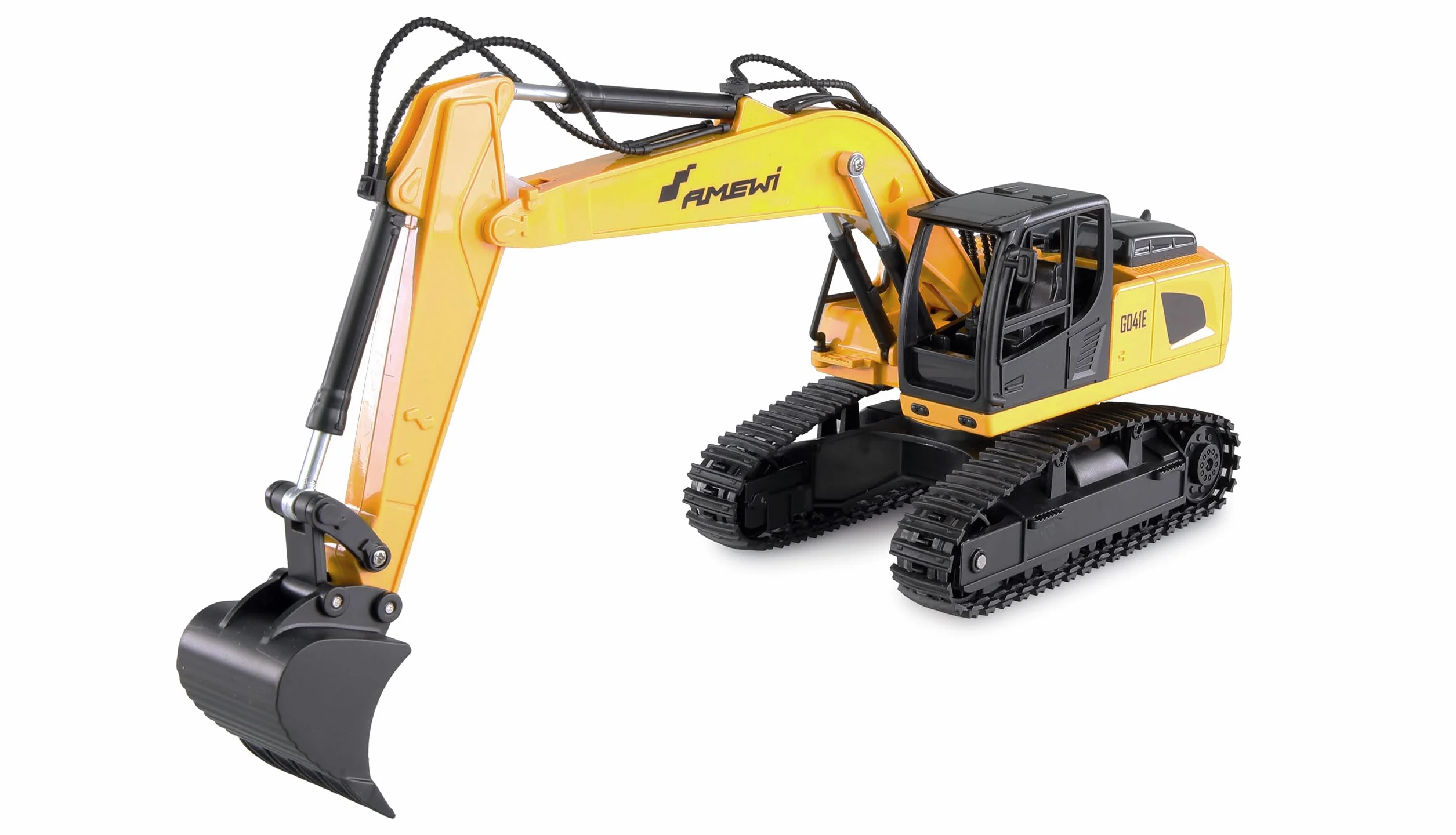Amewi Juego de camión 2 en 1 con camión de Carga Baja y Excavadora 1:24 RTR teledirigido RC Obras para niños de 8 años, Color Antracita, Negro y Amarillo