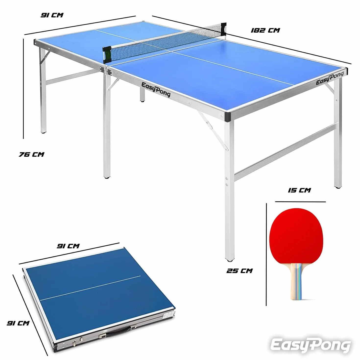 Mesa de Ping Pong Azul Original Cup EasyPong 182x91cm Fácil de Transportar Exterior Interior 2 Raquetas 4 Pelotas Tenis de Mesa
