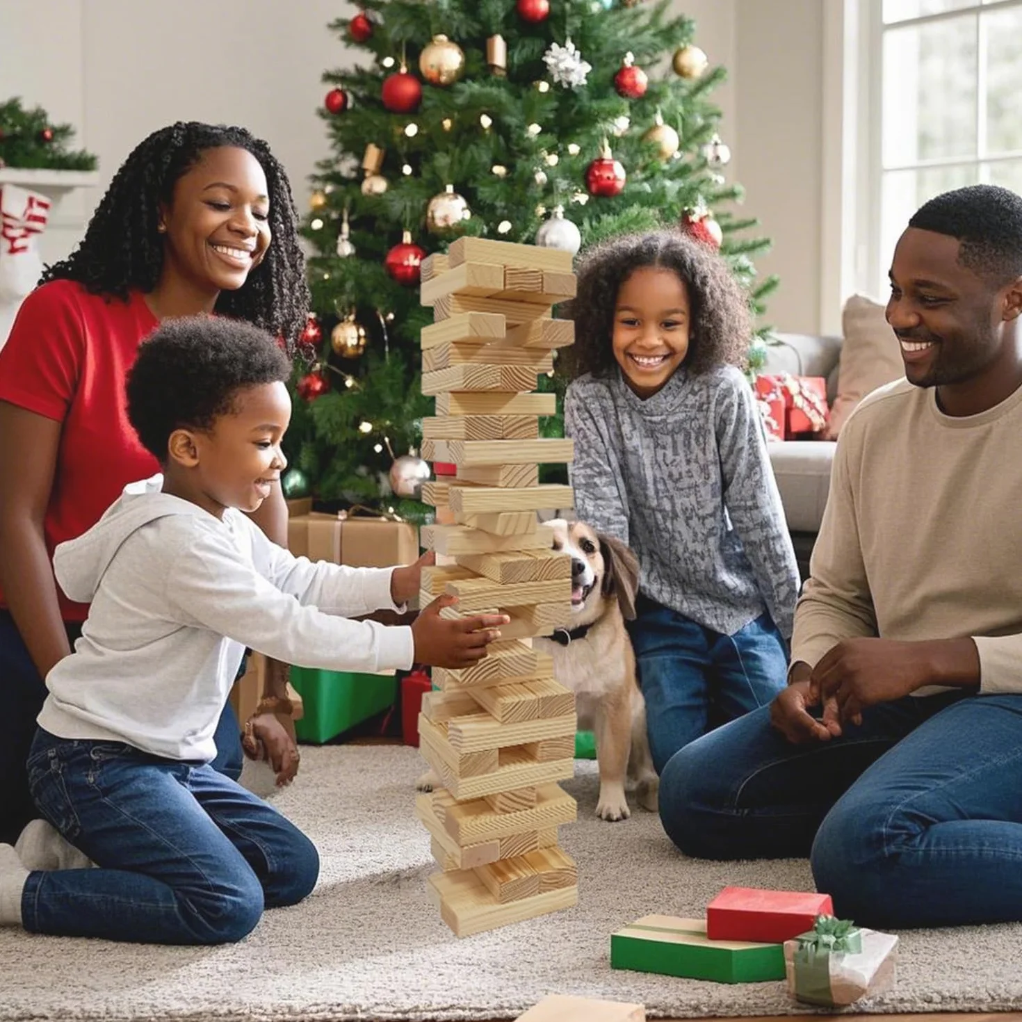 Madera Tumble Tower Game Toppling Block Stacking Game Timber 56 Pcs Outdoor Yard Games for Family (Large-1.87ft)
