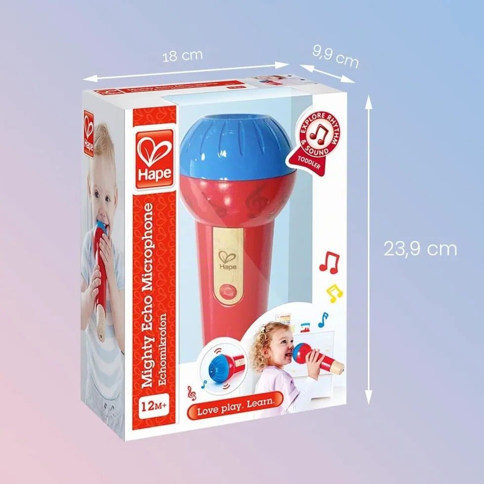Hape Micrófono Eco Prodigioso, Micrófono de Juguete con Amplificador de Voz Sin Pilas para Niños y Niñas a Partir de 1 Año (el embalaje puede variar)