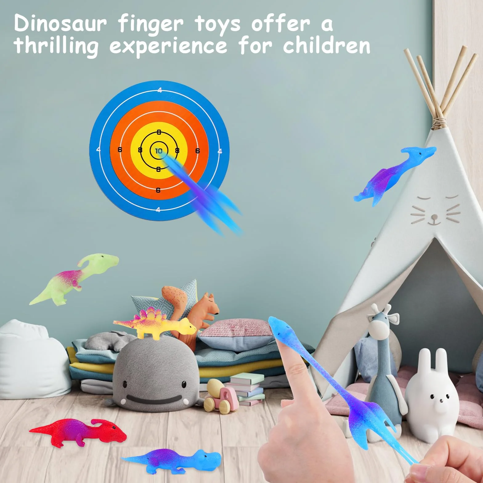 Ainiv Juguetes para Dedos de Dinosaurio Tirachinas, 10 Piezas Slingshot Dinosaur Finger Toys, Divertido Juguete Dinosaurio Tirachinas, Dinosaurios Juguetes para Niñas y Niños de 3 Años en Adelante