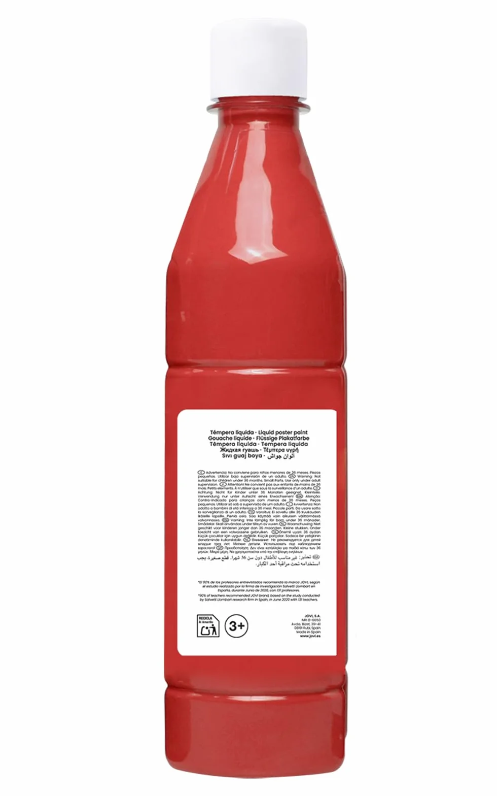 Jovi- Témpera líquida, Color bermellón, 500 ml (Paquete de 1) (07) | Pintura a base de ingredientes naturales, Fácil de lavar, Sin gluten