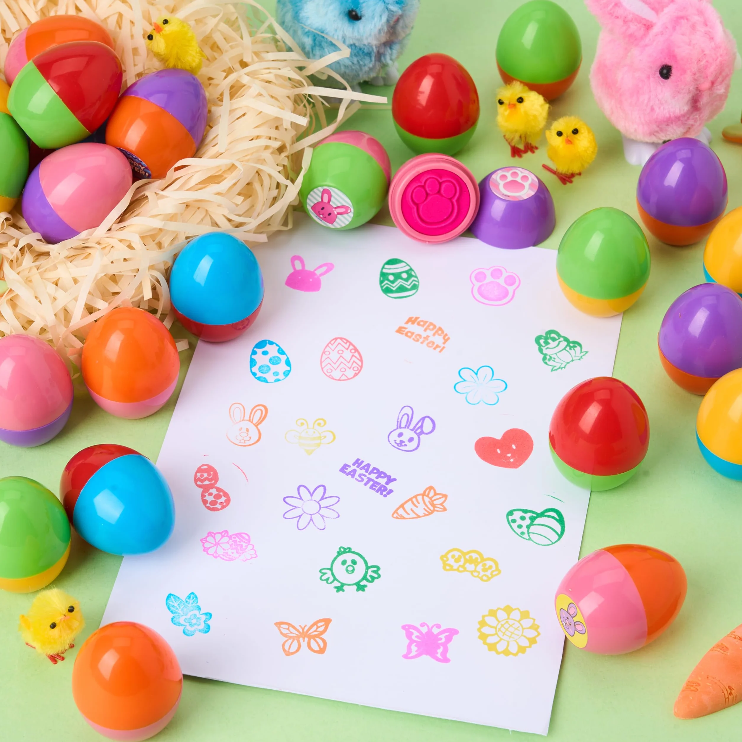JOYIN 24 sellos de huevos de Pascua, grandes juguetes de Pascua para juegos de caza de huevos de Pascua, fiesta temática de Pascua, cosas de huevos de Pascua, rellenos de cestas de Pascua