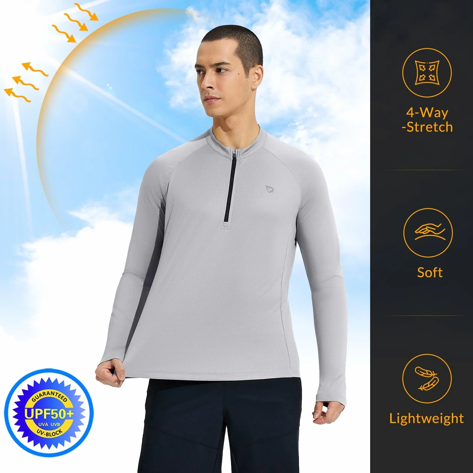 BALEAF Camisas UPF 50+ protección solar UV manga larga sudadera con capucha cremallera 1/4