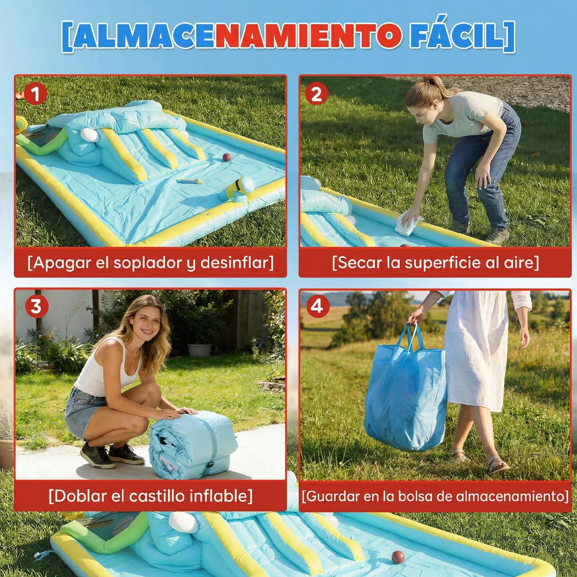 AIYAPLAY Castillo Hinchable Grande Acuático 7 en 1 con Soplador 450W Hinchable para Niños con Tobogán Seco/Agua, Trampolín, Piscina, Canasta, Columna de Boxeo Exterior/Interior 3-8 Años 426x360x198 cm