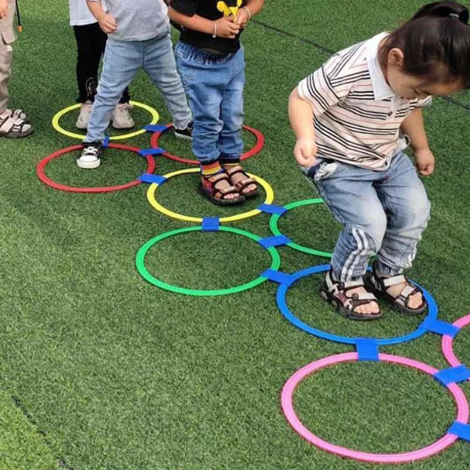 Anillos de Rayuela para Niños, Juego de Agilidad con Puf, Cuadrados de 15 Pulgadas con Conectores