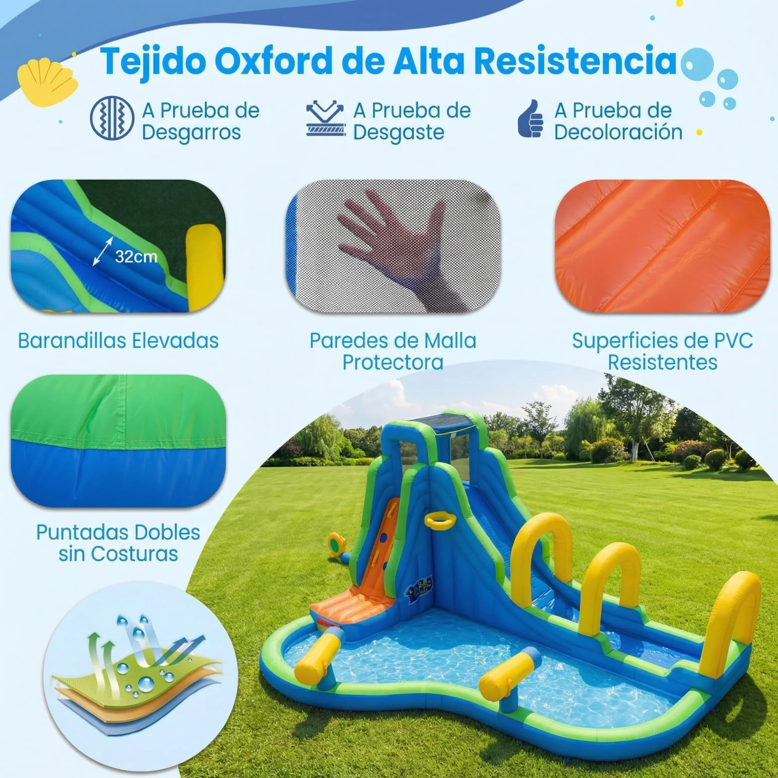 COSTWAY Castillo Hinchable para Niños con Tobogán Acuático, 465 x 345 x 242 Castillo Inflable, Colchoneta Hinchable Niños de 3-12 años (con soplador de 850W)