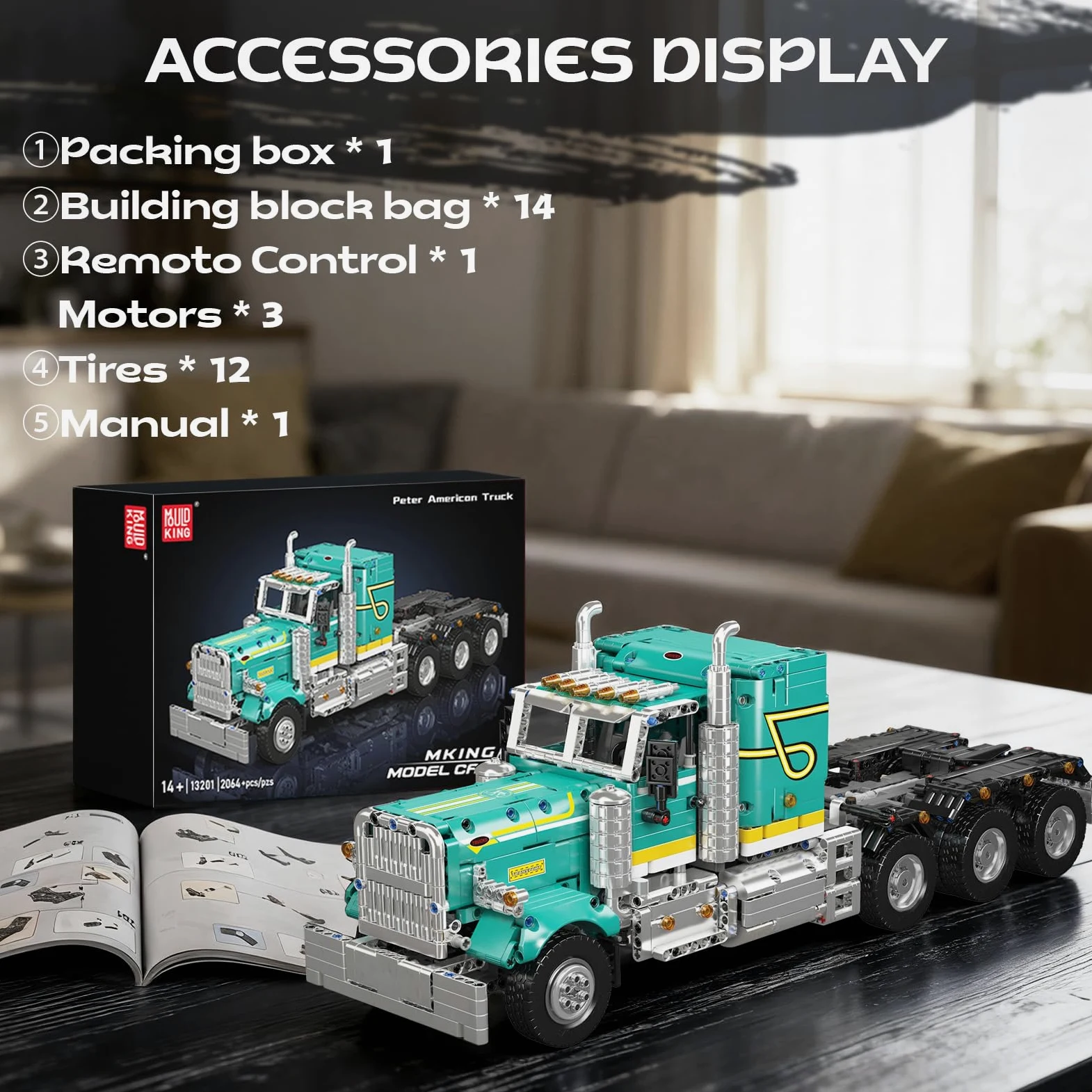 Mould King 13201 Technik American Truck - Juego de construcción de coche de juguete para construcción de coche, bloques de construcción clásicos, para adultos a partir de 14 años (2064 + piezas)