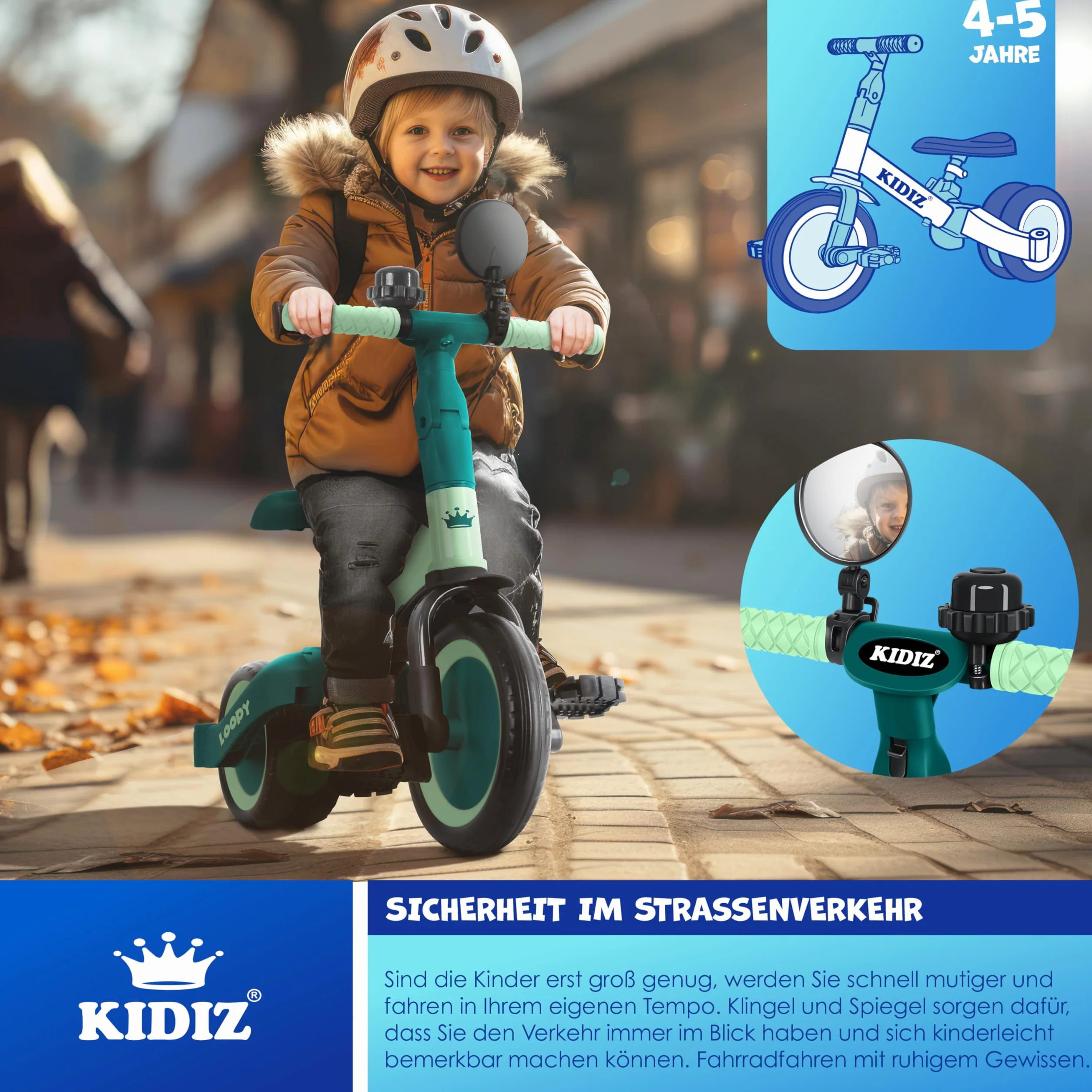 KIDIZ® 6en1 Bicicleta de Balance, Triciclo para niños de 1 año a 5 Años, Capacidad de Carga hasta 25kg, Incl. Manillar/Barra de Seguridad/Cinturón de Seguridad/Timbre/Espejo