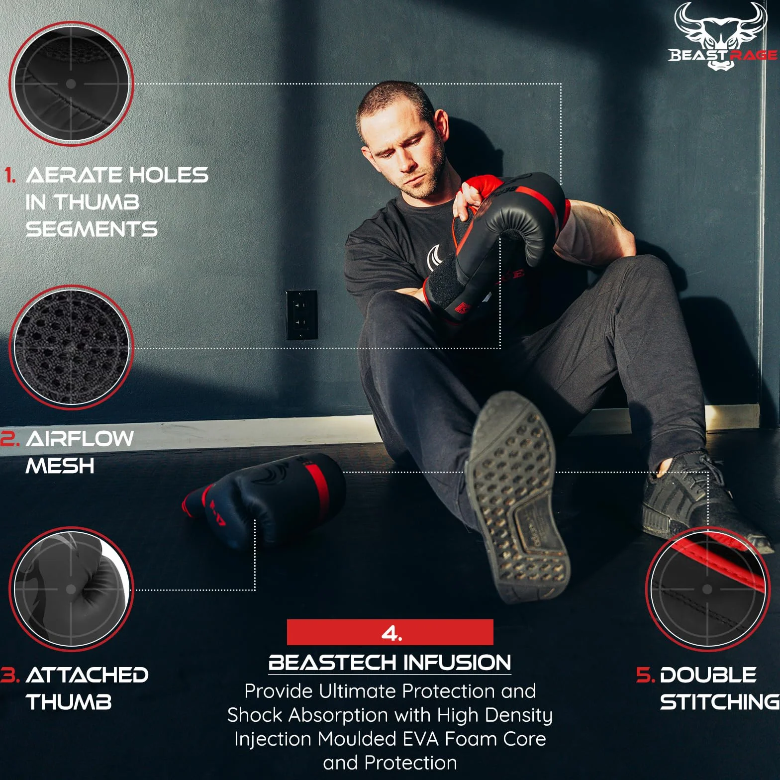 Beast Rage Guantes de Boxeo Pro Impact Entrenamiento Sparring Muay Thai MMA Kickboxing Saco Pesado
