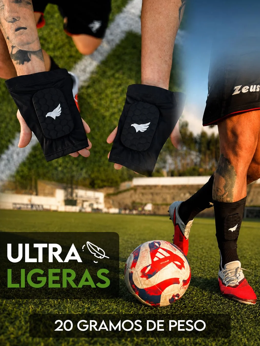 Light Pro Mini Espinilleras Integradas para Fútbol, Protectores de Espinilla Ultraligeras